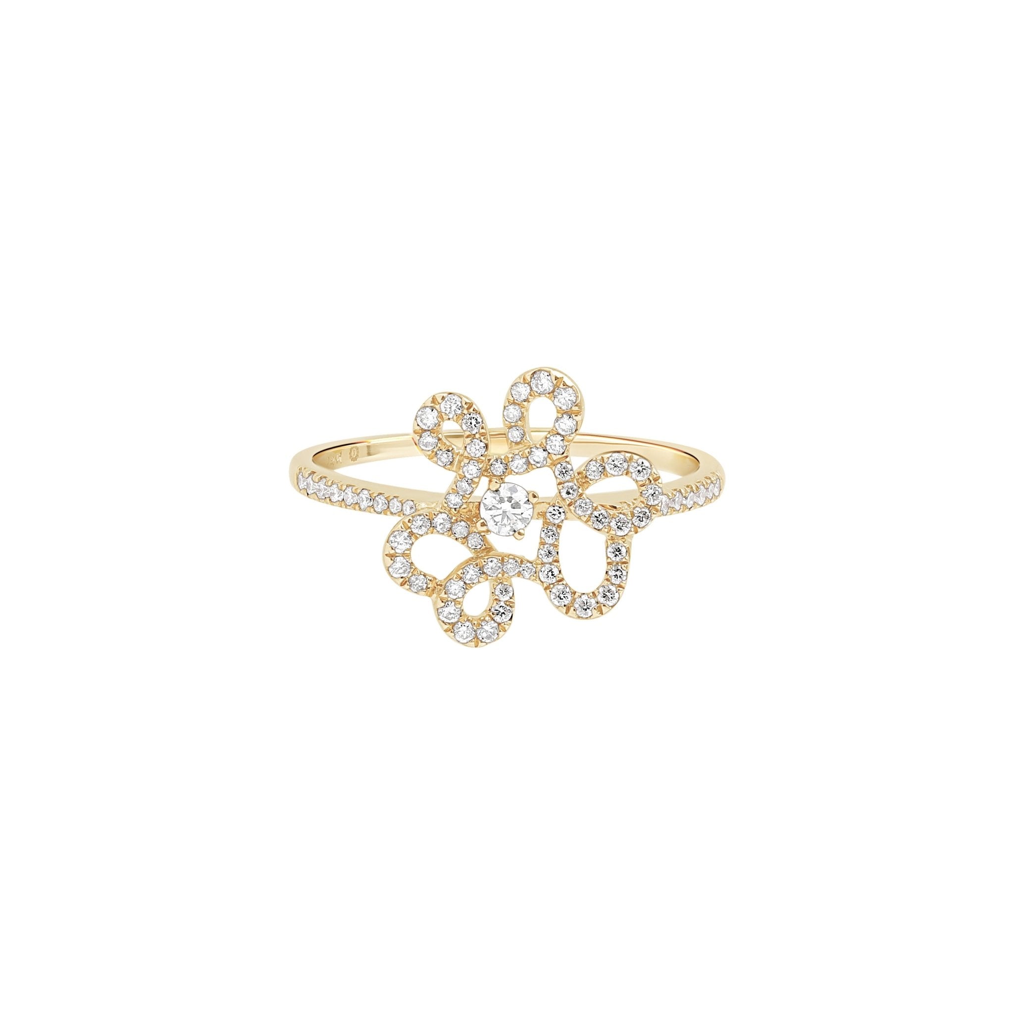 14K Yellow Gold Abstract Diamond Flower Cocktail Ring - Elegant Statement Jewelry for Parties, Weddings & Special Occasions