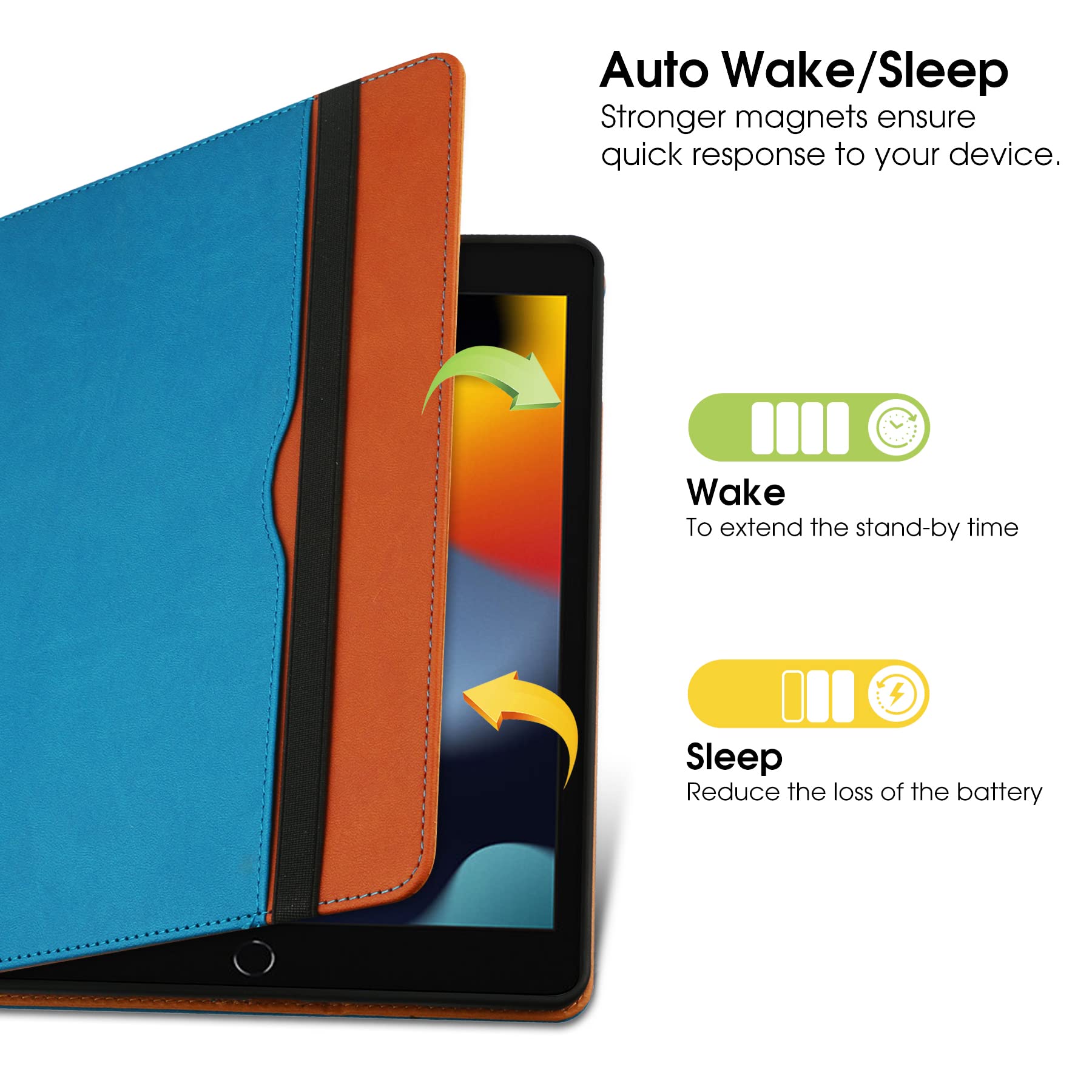 Premium iPad 9th/8th/7th Generation Case (2021/2020/2019) - 10.2 Inch Protective Cover with Built-in Apple Pencil Holder, Multi-Angle Folio Stand & Auto Sleep/Wake Function - Perfect for Work, School & Travel - Blue/Brown
