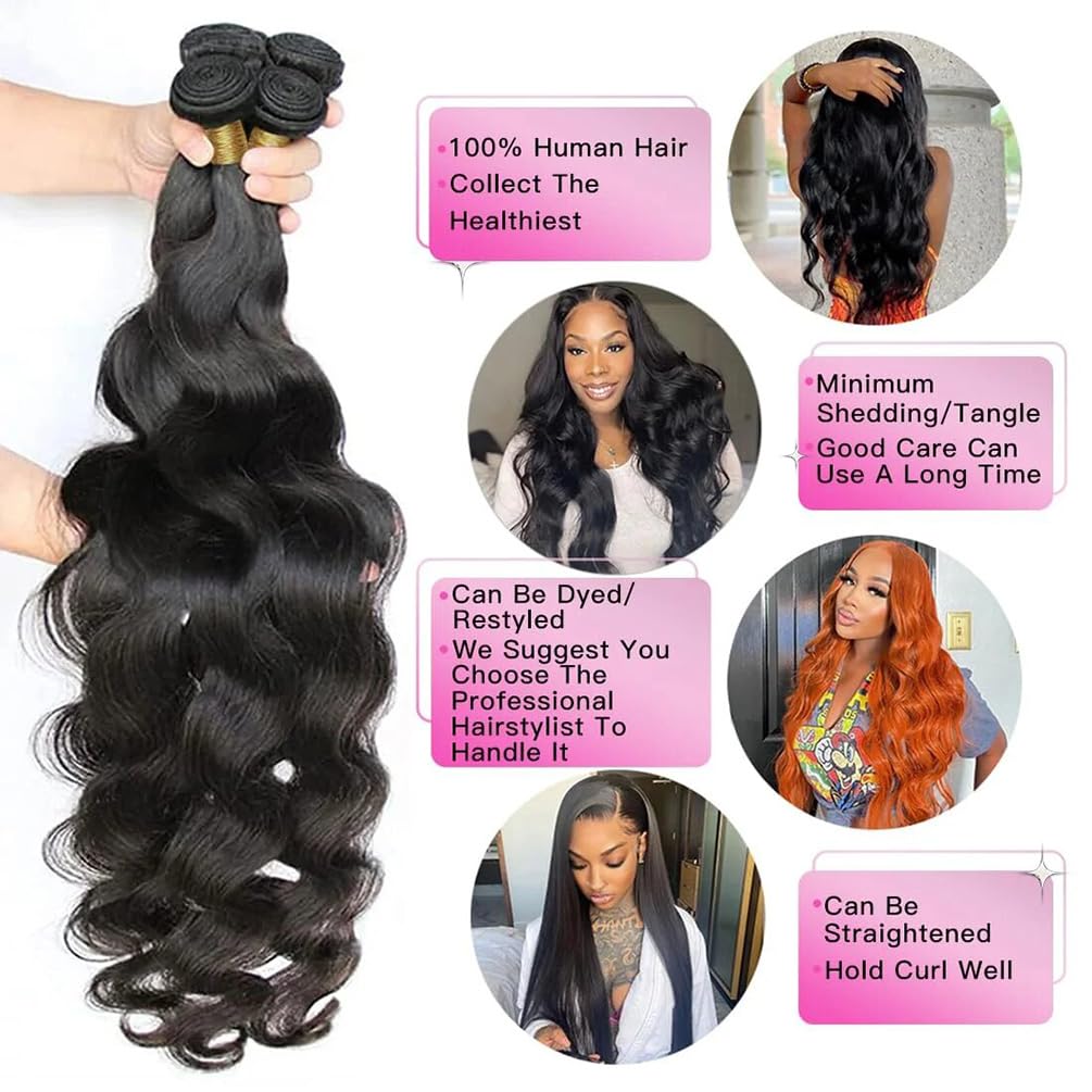 Brazilian Body Wave Human Hair Bundles with 13x4 Lace Frontal - 16