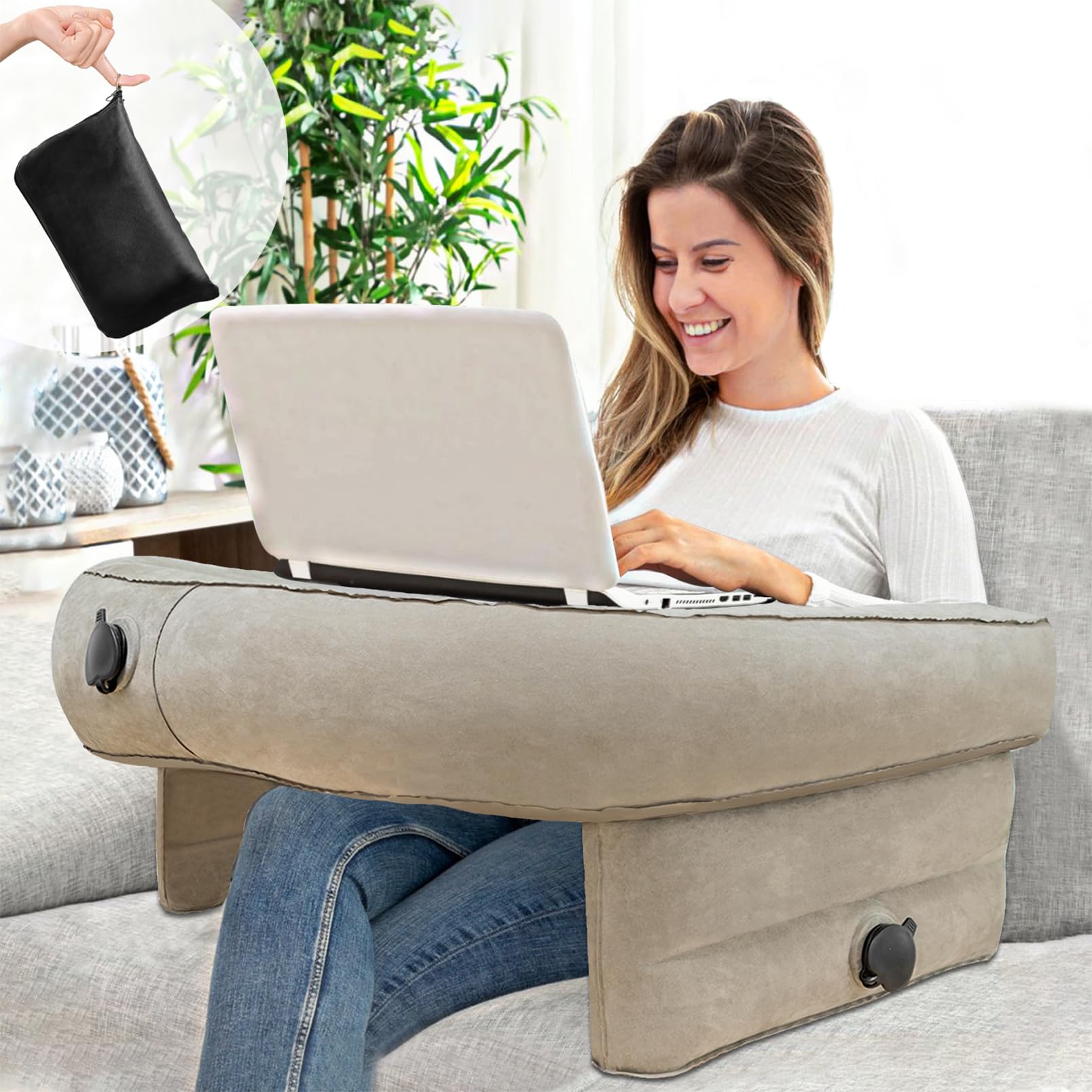 Yeelan Inflatable Reading Pillow for Gaming & Working - Adjustable Lap Desk Pillow for Bed & Couch - Large Arm Rest Pillow for Adults - Portable Laptop Support Cushion (Perfect for Home Office, Gaming Setup & Relaxing in Bed)