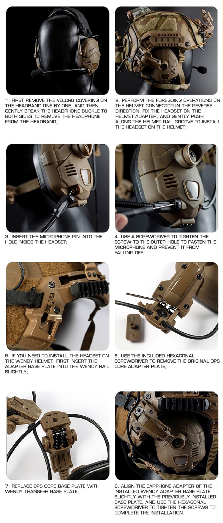 WQZXM Tactical Bluetooth Headphones with Active Noise Cancelling - Military Grade Headset for OPS Core Arc & Wendy M-Lok Helmets - Perfect for Shooting Ranges, Airsoft Games & Outdoor Adventures