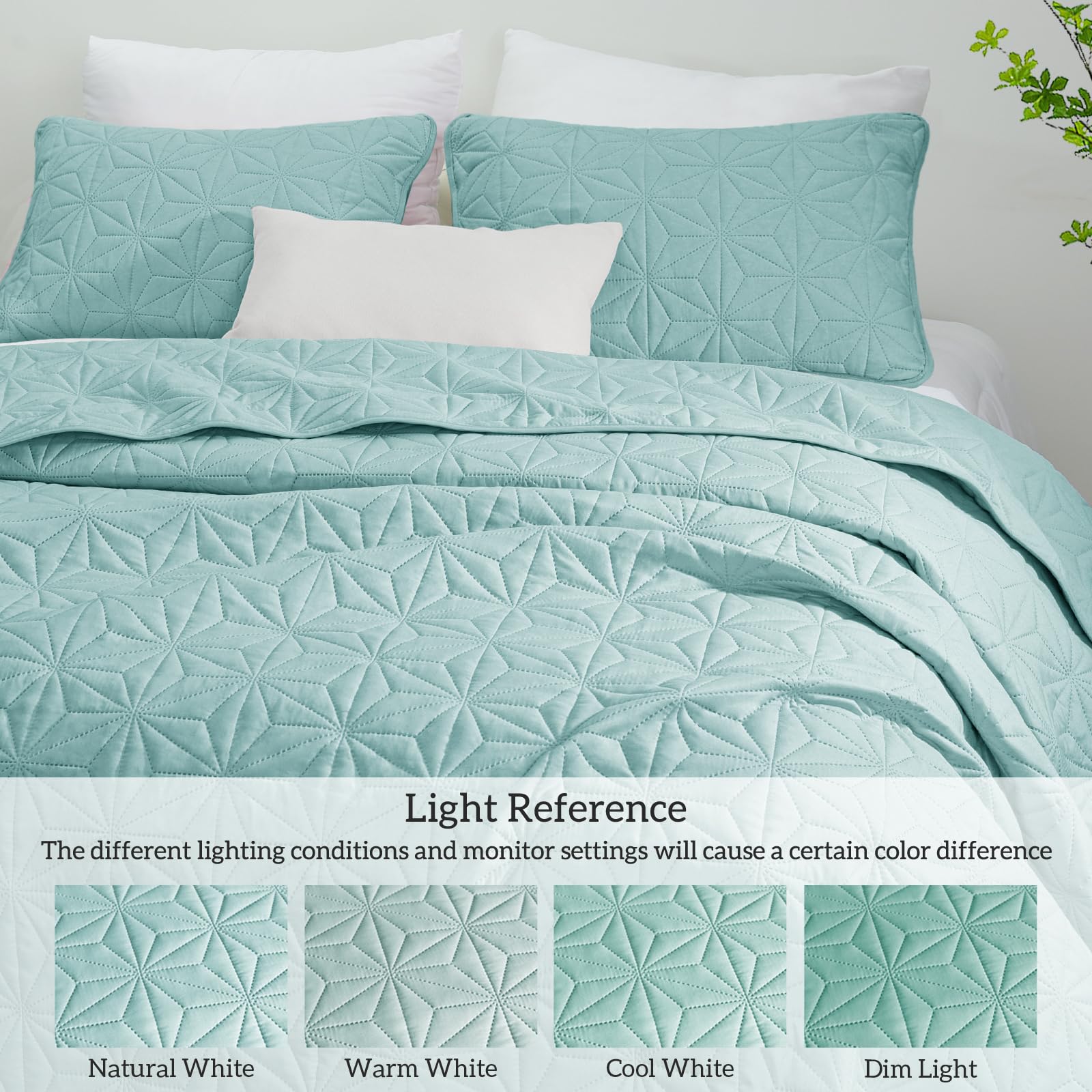 Whale Flotilla Queen Size Quilt Bedding Set - Soft Light Blue All Seasons Bedspread with Geometric Star Pattern, 3-Piece Lightweight Coverlet | Perfect for Master Bedroom, Guest Room & Cozy Home Decor