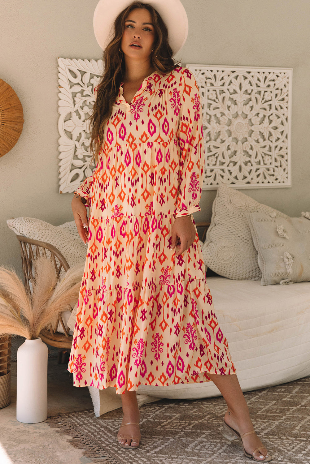 Stylish Western Abstract Geometric Printed Maxi Dress for Women - Perfect for Summer Vacations, Beach Parties & Boho Fashion