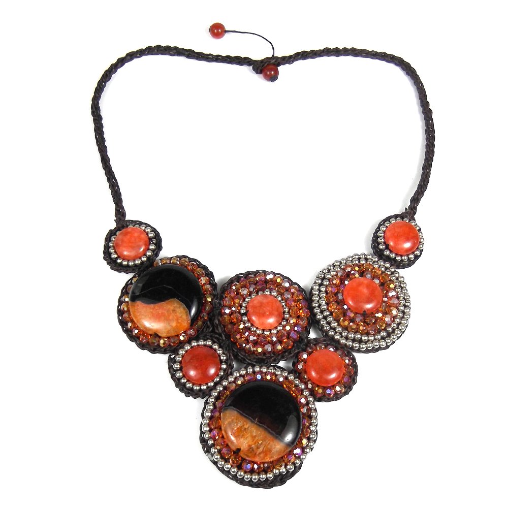 Vintage Orange Agate Statement Bib Necklace for Women - Boho Ethnic Jewelry with Bubble Beads | Perfect for Festivals, Parties, and Bohemian Fashion Outfits
