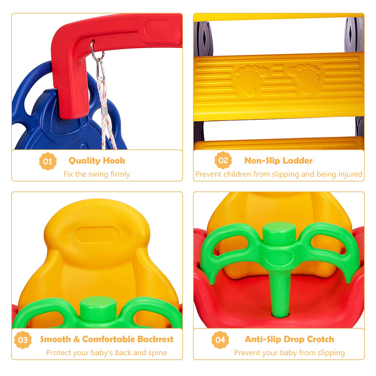 Costzon 3-in-1 Toddler Swing and Slide Playset with Basketball Hoop - Large Outdoor Climber Set for Kids Ages 3-10 - Sturdy Long Slide, Safety Stairs & Thickened Panels - Perfect for Backyard, Garden & Indoor Play - Great Birthday & Holiday Gift for Boys & Girls