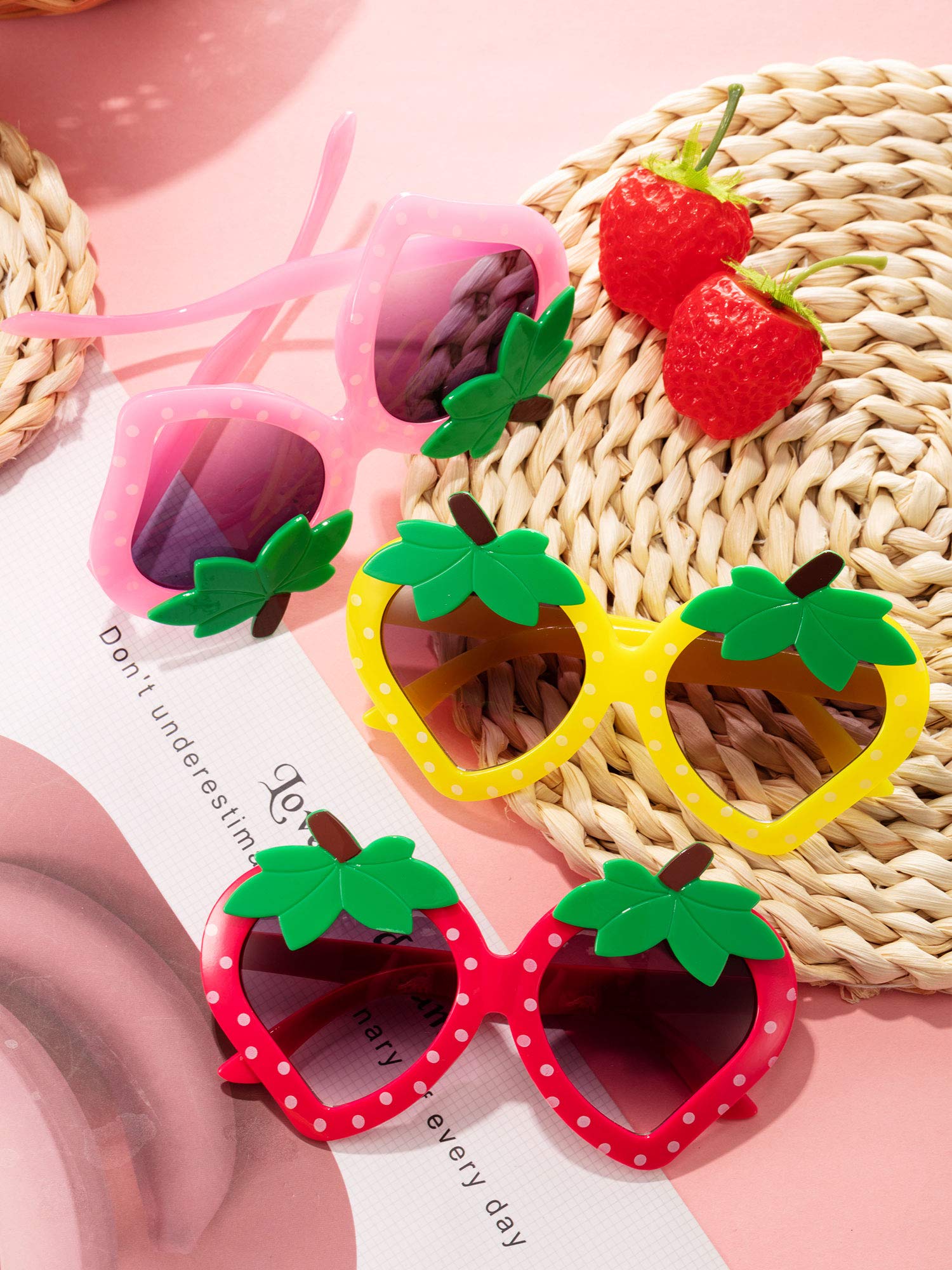 Frienda 5 Pairs Toddler Sunglasses for Girls - Cute Strawberry Shaped UV Protection Sunglasses, Fun & Stylish Eyewear for Baby Girls - Perfect for Beach, Pool, Outdoor Play & Birthday Party Favors