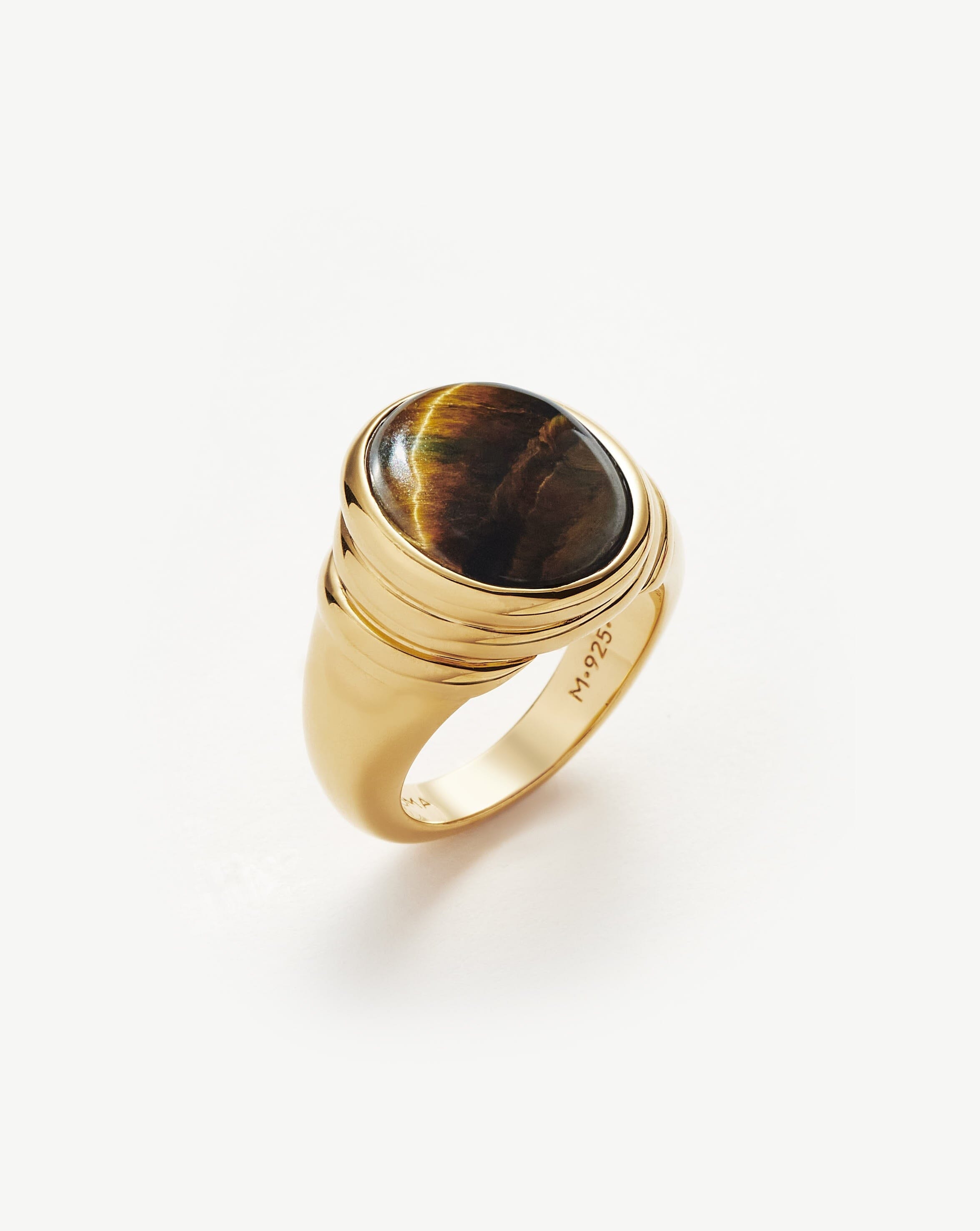 Elegant Savi Ridge Oval Gemstone Chunky Ring - 18k Gold Vermeil & Tiger's Eye | Perfect for Boho Chic, Casual Wear & Special Occasions