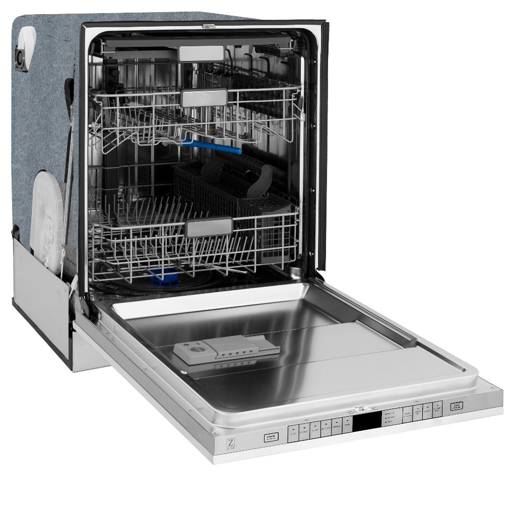 ZLINE Autograph Edition 24 Inch Built-In Tall Tub Dishwasher - White Matte with Matte Black Handle, 45dBA Ultra Quiet (DWMTZ WM 24 MB) | Perfect for Modern Kitchens, Small Spaces & Open-Concept Homes