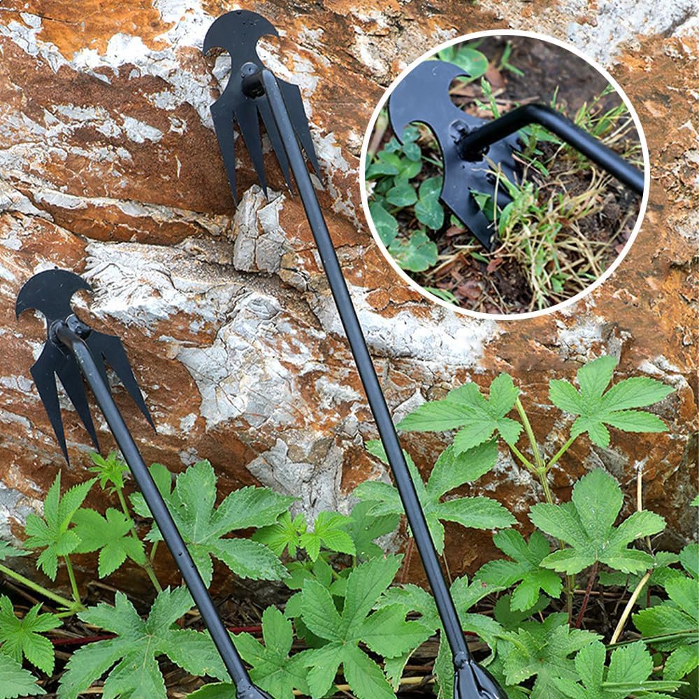 20 Inch Manual Weed Puller Tool - 4 Teeth Dual Purpose Manganese Steel Hand Weeder for Lawn & Garden (2PCS: 20in+12in) - Perfect for Removing Dandelions, Thistles & Tough Weeds in Yards, Flower Beds & Vegetable Gardens