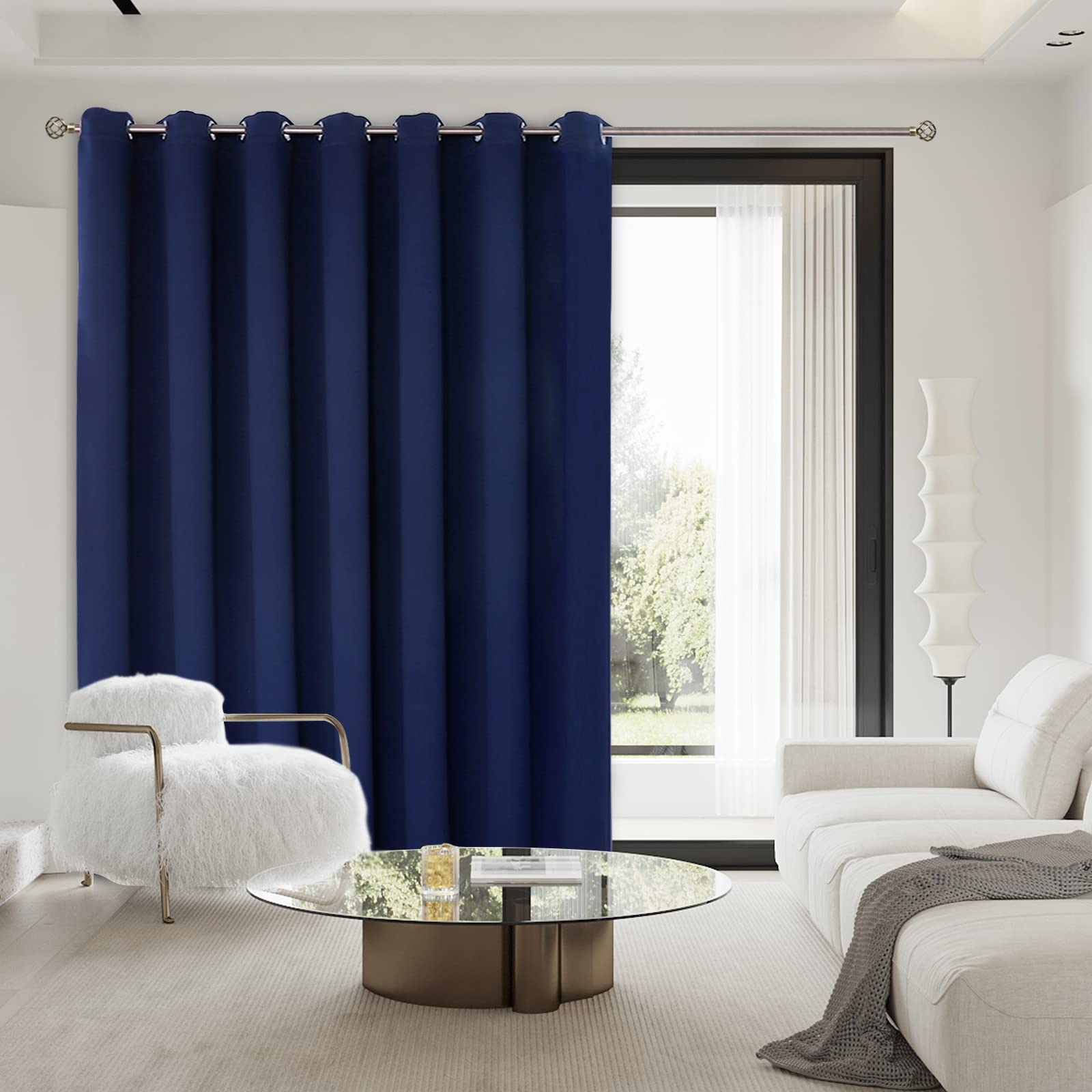 BGment Extra Wide 120-Inch Room Divider Curtain - 96 Inch Length Blackout Curtain for Living Room, Bedroom & Patio Sliding Door - Navy Blue Noise Reducing Privacy Curtain (1 Panel) - Perfect for Home Office, Nursery & Dorm Room Light Blocking