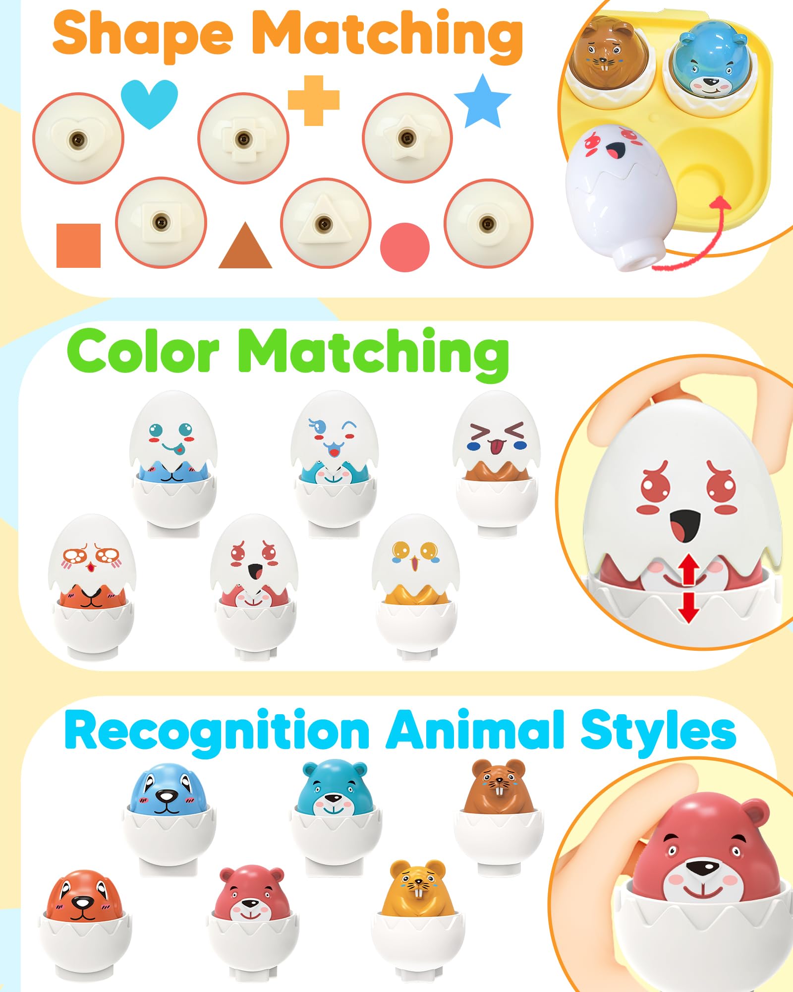 Easter Egg Toys for Toddlers 1-3 Years - Prefilled Sensory Eggs with Fun Toys Inside, Easter Basket Stuffers & Matching Game for 1-3 Year Old Boys Girls - Perfect Easter Gifts for Toddlers, Egg Hunt & Sensory Play Activities