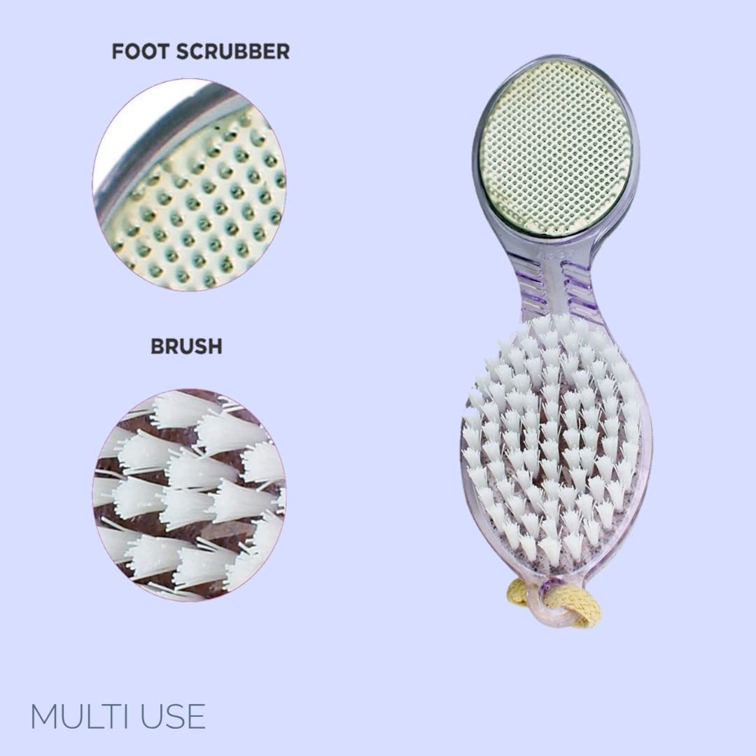 FLETIX 4-in-1 Callus Remover Pedicure Foot File Set with Pumice Stone, Cleaning Brush & Scrubber - Exfoliate Dry Cracked Hard Skin & Warts for Women Men - Perfect for Home Spa, Pedicure & Foot Care (Multicolor)