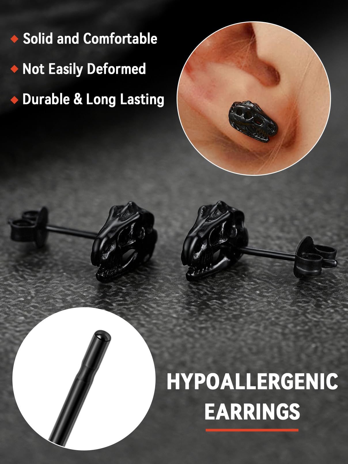FaithHeart Viking Animal Huggie Hoop Earrings for Men - Gothic Dragon, Snake, Dinosaur & Wolf Stainless Steel Stud Earrings | Hypoallergenic, Lightweight Punk Rock Jewelry Gift for Everyday Wear & Special Occasions