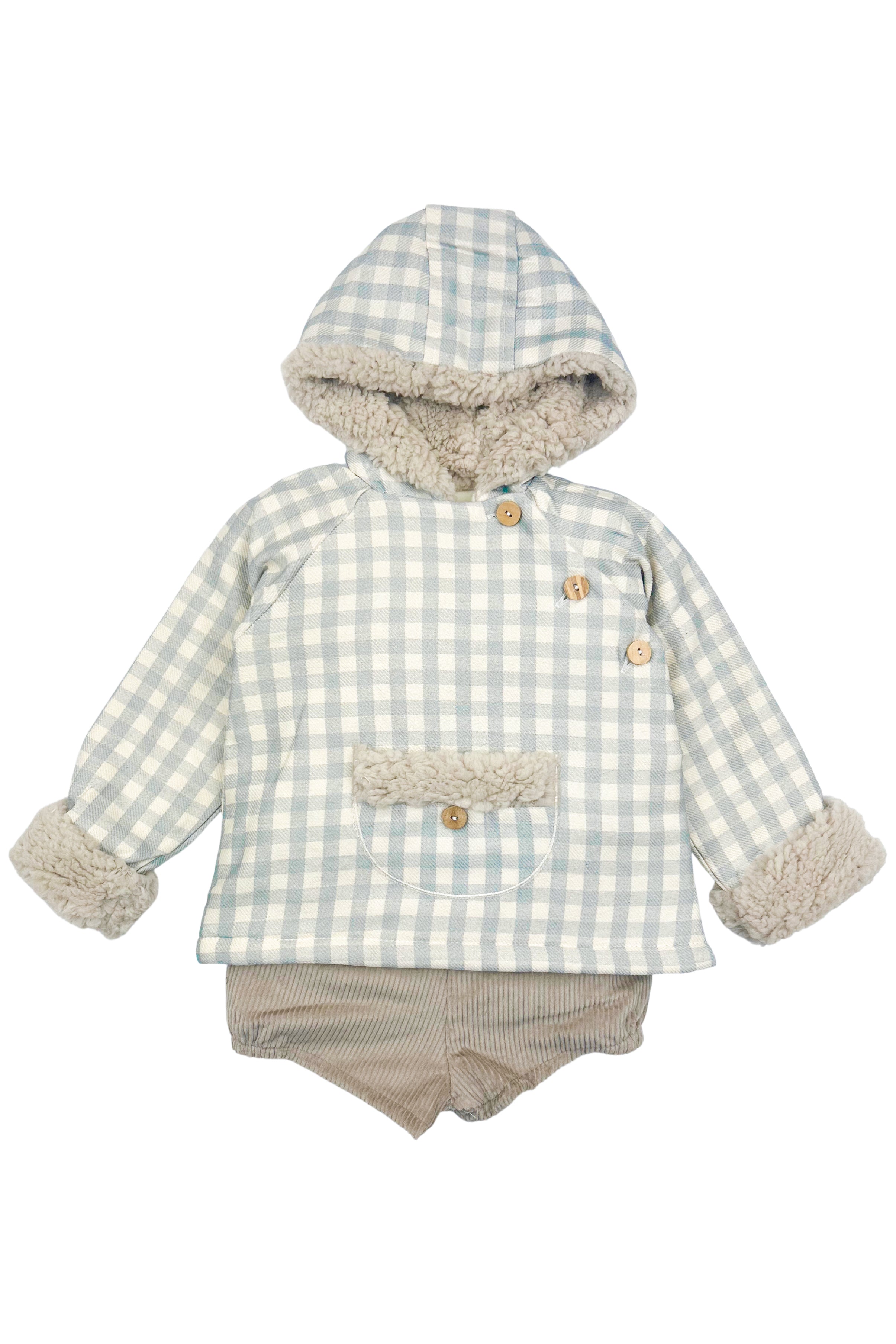 Coby Blue Gingham Hoodie & Cord Shorts Set - Stylish Casual Outfit for Men | Perfect for Spring Outings, Weekend Errands & Relaxing at Home