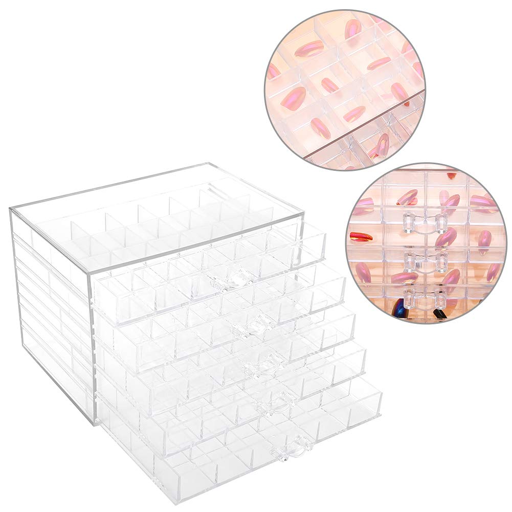 120 Grids Transparent Nail Art Storage Box - Organizer for False Nails, Nail Tips & Decorations | Perfect for Salon, Home Use & Professional Nail Technicians