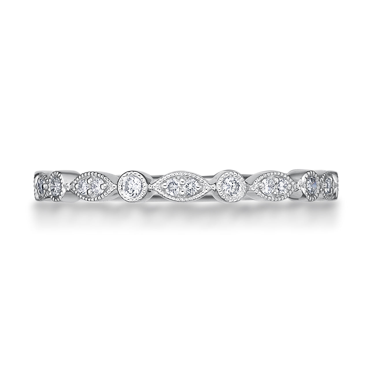 18K White Gold 0.15 Carat Diamond Vintage Round & Illusion Marquise Stackable Ring - Perfect for Layering, Anniversary Gifts & Special Occasions
