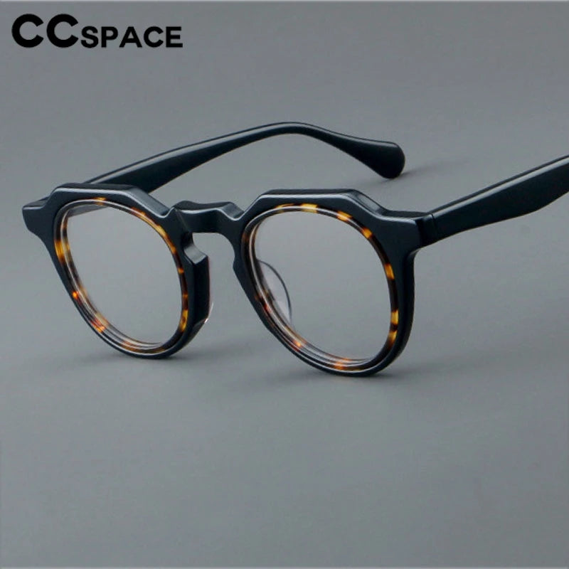 CCspace Unisex Full Rim Flat Top Round Acetate Eyeglasses Frame 301249 - Stylish & Durable for Work, Reading, and Fashion Accessories
