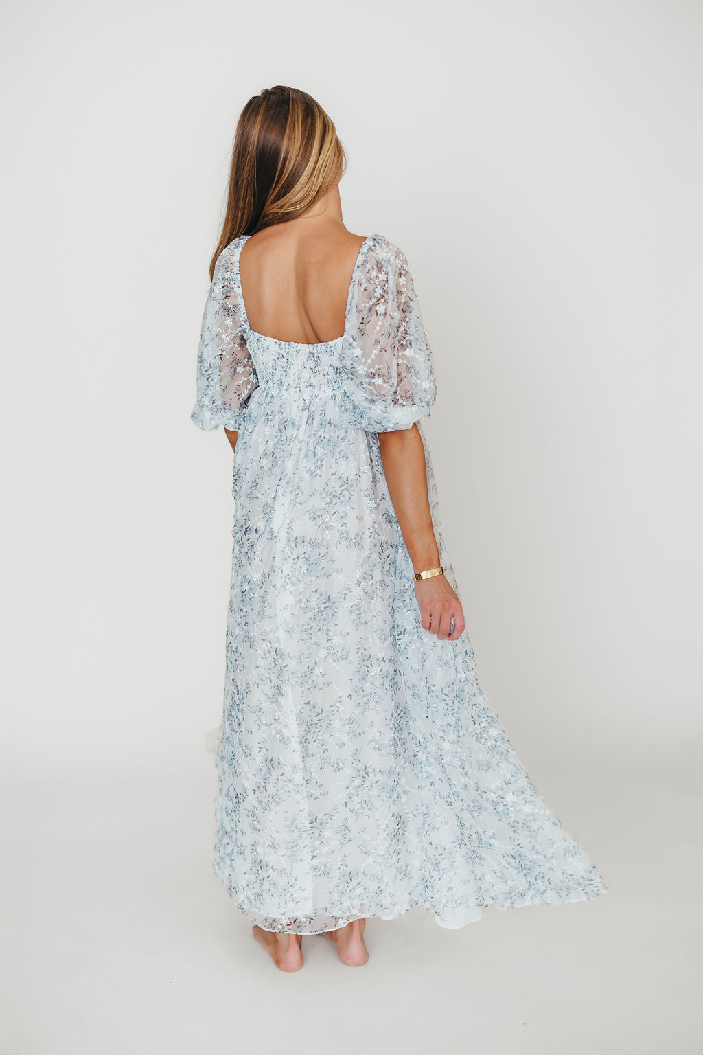 Blue and White Smocked Maxi Dress for Women - Bump Friendly Maternity & Inclusive Sizing (S-3XL) | Perfect for Beach Vacations, Summer Weddings & Casual Outings