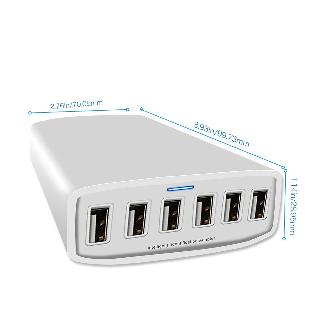 60W 12A 6-Port USB Desktop Charging Station - Fast Multi-Port USB Hub Charger for iPhone, Samsung, iPad, Tablets & Smartphones - Perfect for Home, Office & Travel Charging Needs