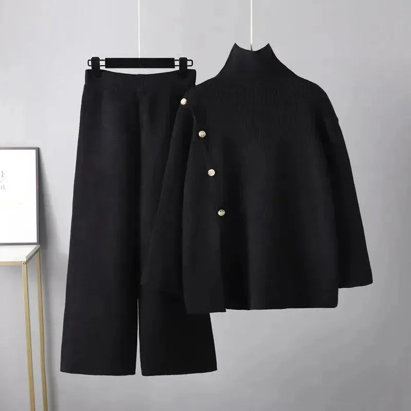 Women's Cozy Casual Wool Two Piece Pants Set - Soft Winter Lounge Outfit for Home & Office Wear