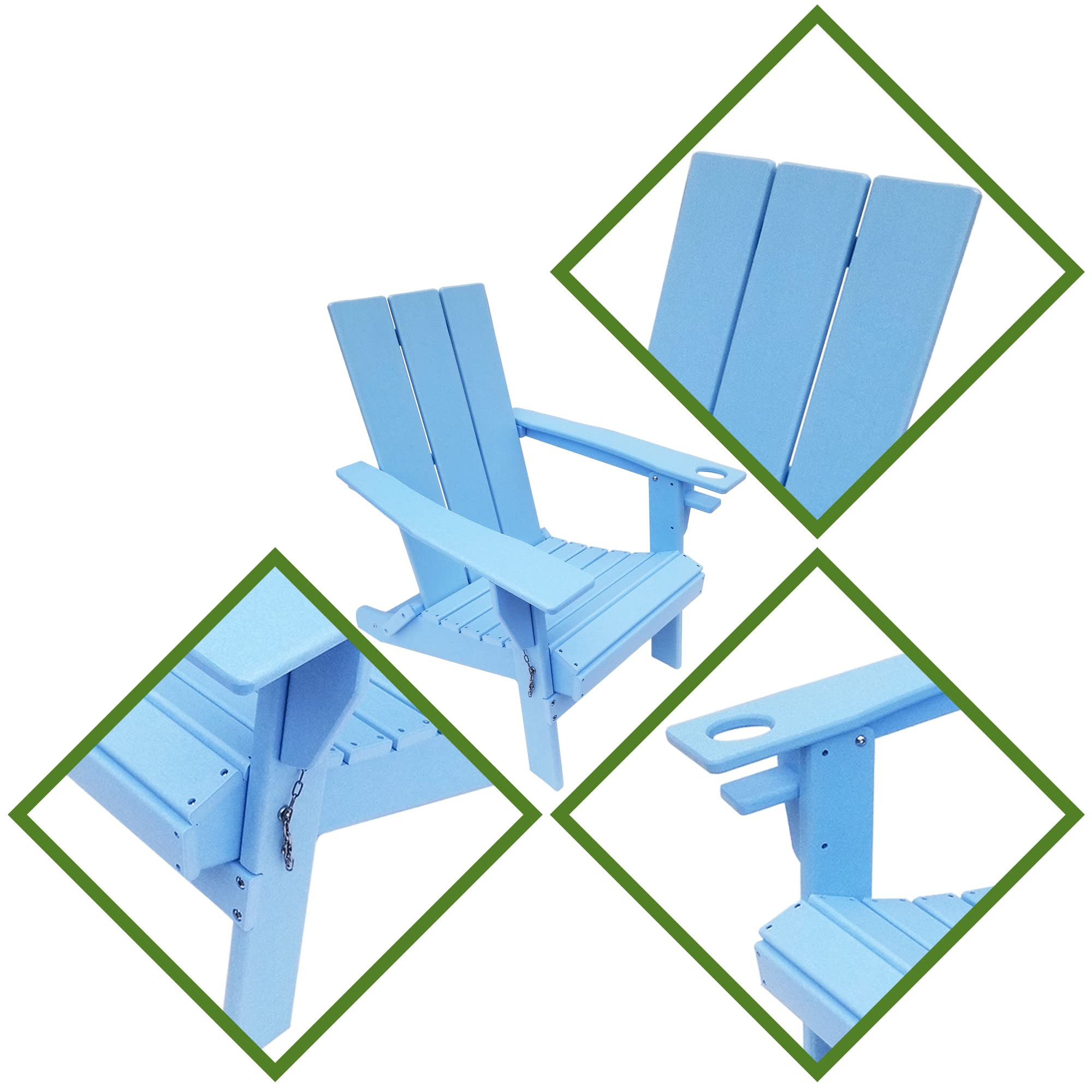 ResinTeak Folding Adirondack Chair with Cup Holder - Extra Wide Comfort Seat, Outdoor Patio Furniture for Backyard, Deck, Poolside & Fire Pit - Newport Collection (Blue) - Perfect for Relaxing, Sunbathing & Outdoor Gatherings