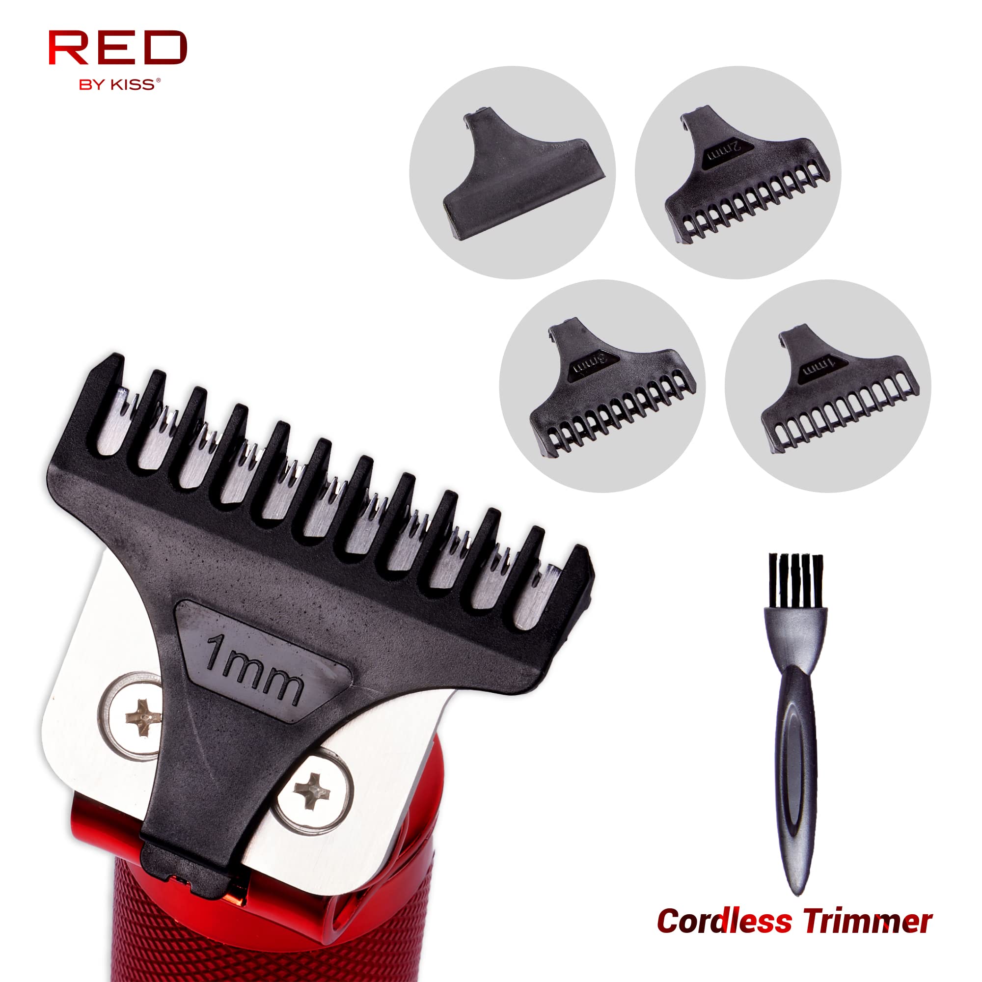 Red by Kiss Men's Hair Trimmer - Cordless Precision Beard Trimmer & Grooming Kit with Sharp Blades | Perfect for Home Beard Shaping, Travel Grooming & Personal Care (Red)