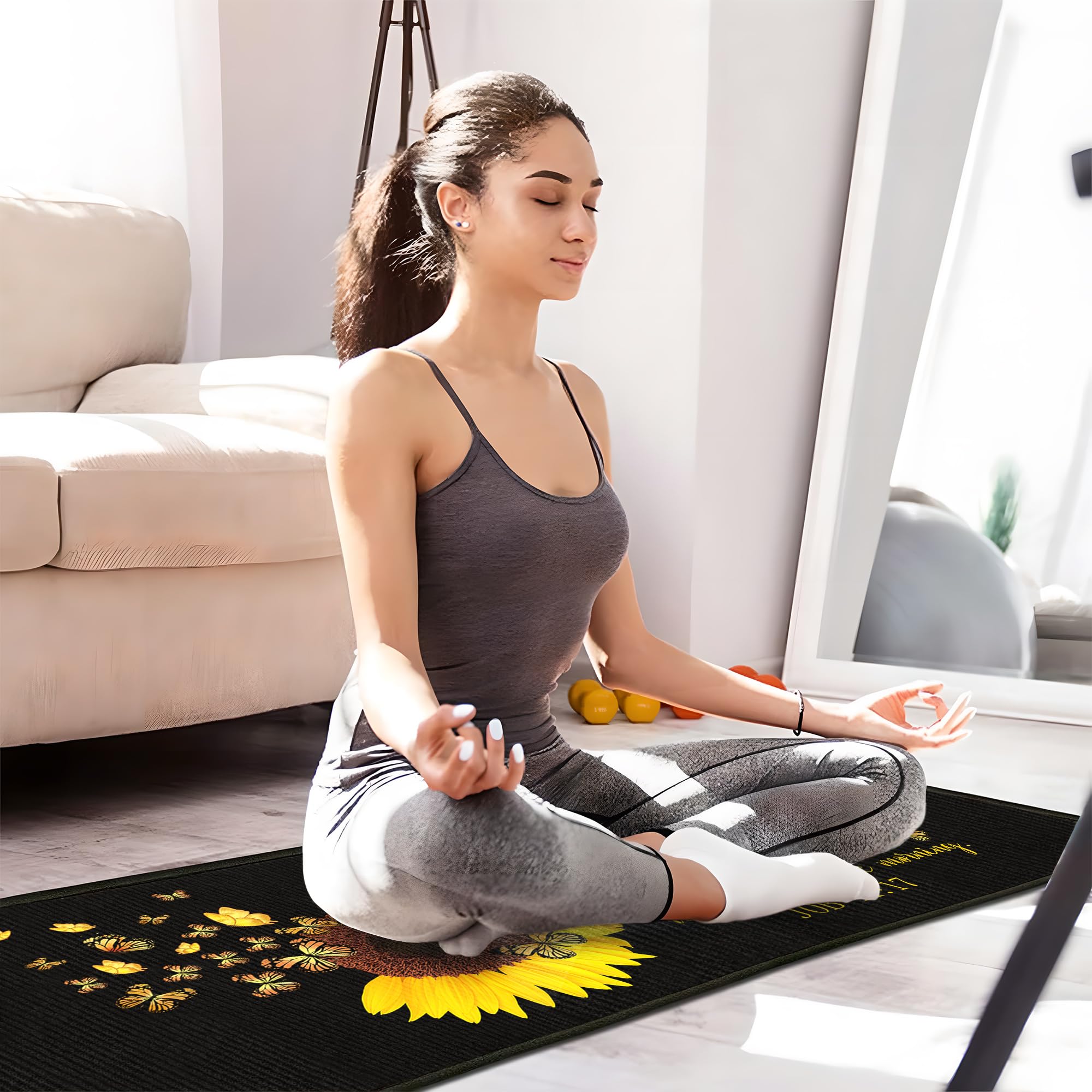 Sunflower Bible Verse Kitchen Rugs Set - Waterproof Washable Mats for Sink & Floor Decor