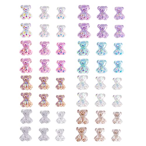 HEALLILY 48pcs 3D Bear Nail Charms - Resin Crystal Aurora Rhinestones, Nail Art Glitter Jelly Ornaments for DIY Manicure - Perfect for Nail Salon, Home Nail Art, Party & Gift Giving