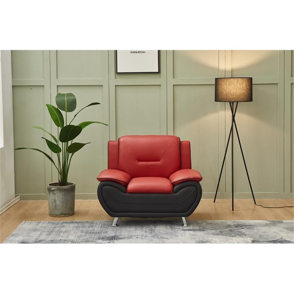 Montac Modern Living Room Chair - Black/Red Accent Upholstered Armchair for Home Office, Lounge & Reading Nook - Comfortable Seating Furniture for Small Spaces
