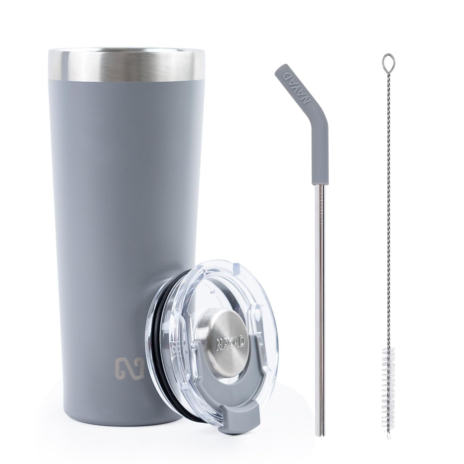 NAYAD 22oz Insulated Stainless Steel Tumbler with Lid & Straw - Leakproof Travel Coffee Mug for Hot & Cold Drinks - Fits Car Cup Holders - Perfect for Commuting, Camping & Office Use - Grey