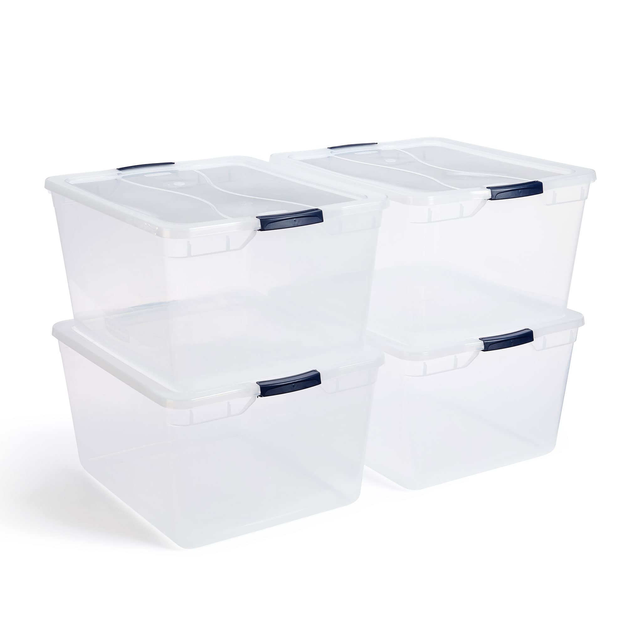 Rubbermaid Cleverstore 74 Quart Clear Plastic Storage Bins with Latching Lids - 4 Pack for Home, Office & Garage Organization - Perfect for Clothes, Toys, Holiday Decor & Seasonal Storage