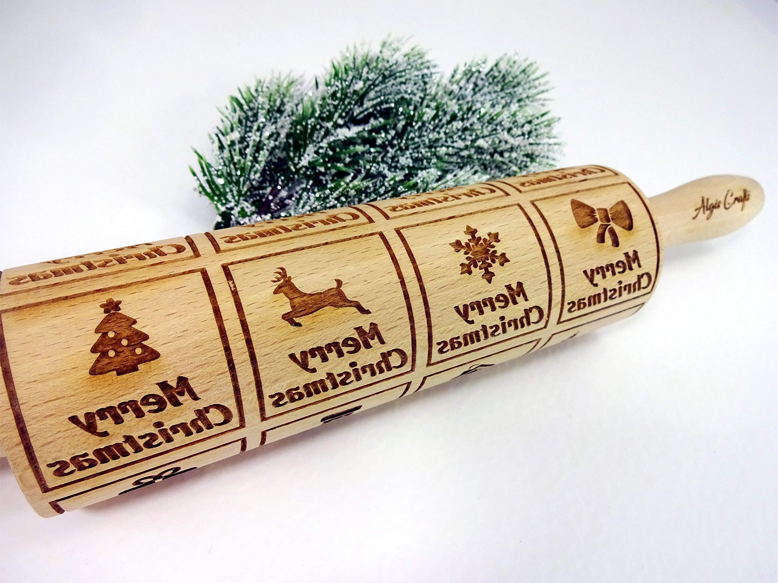 Christmas Rolling Pin for Gingerbread Cookies - Embossed Dough Roller with Merry Christmas Design - Perfect for Holiday Baking, DIY Cookies & Festive Gifts