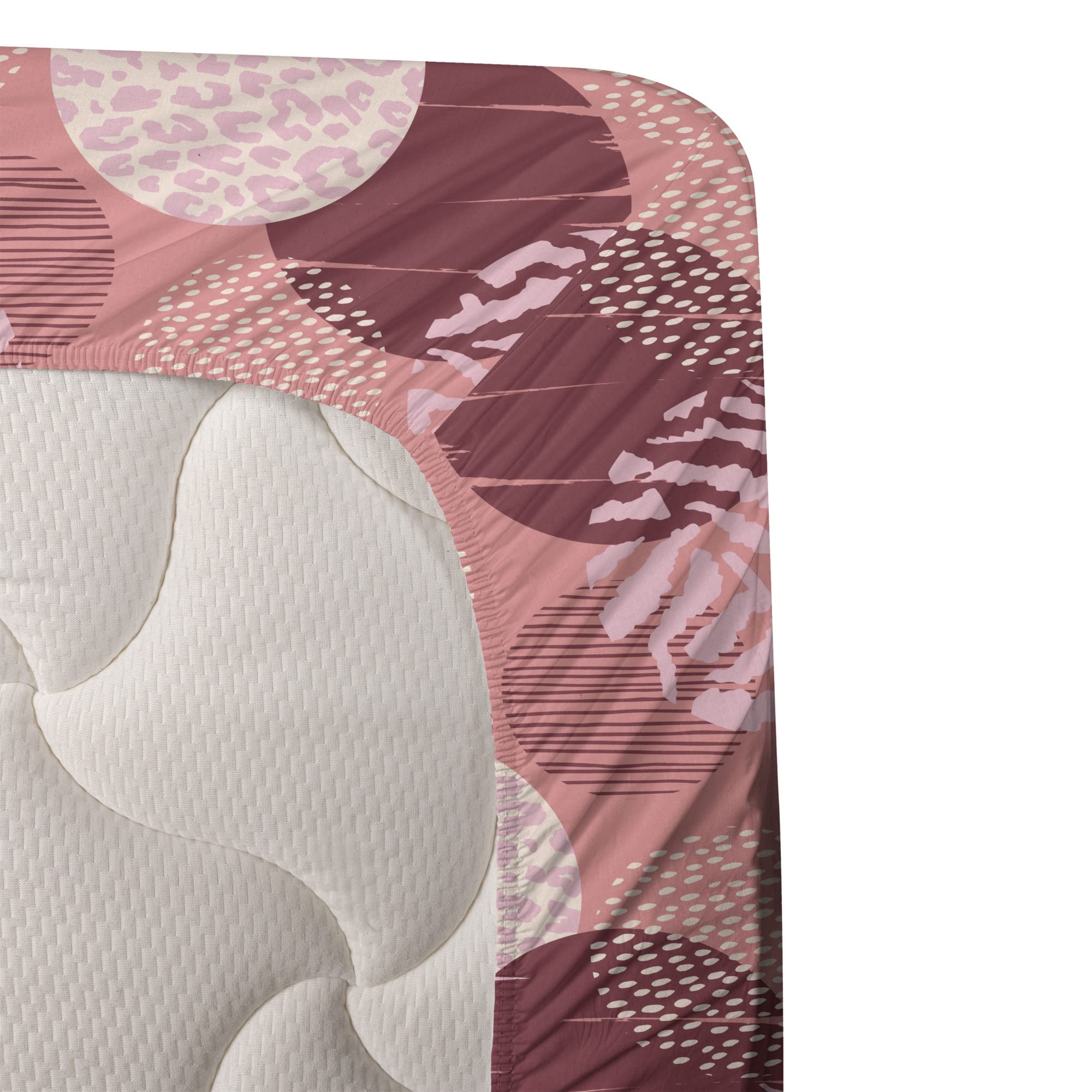 Ambesonne Abstract King Size 4-Piece Sheet Set - Round Motifs with Stripes, Polka Dots & Animal Prints - Fitted & Flat Sheets with Pillowcases - Pale Maroon Coral Bedding | Perfect for Modern Bedrooms, Guest Rooms & Dorm Decor