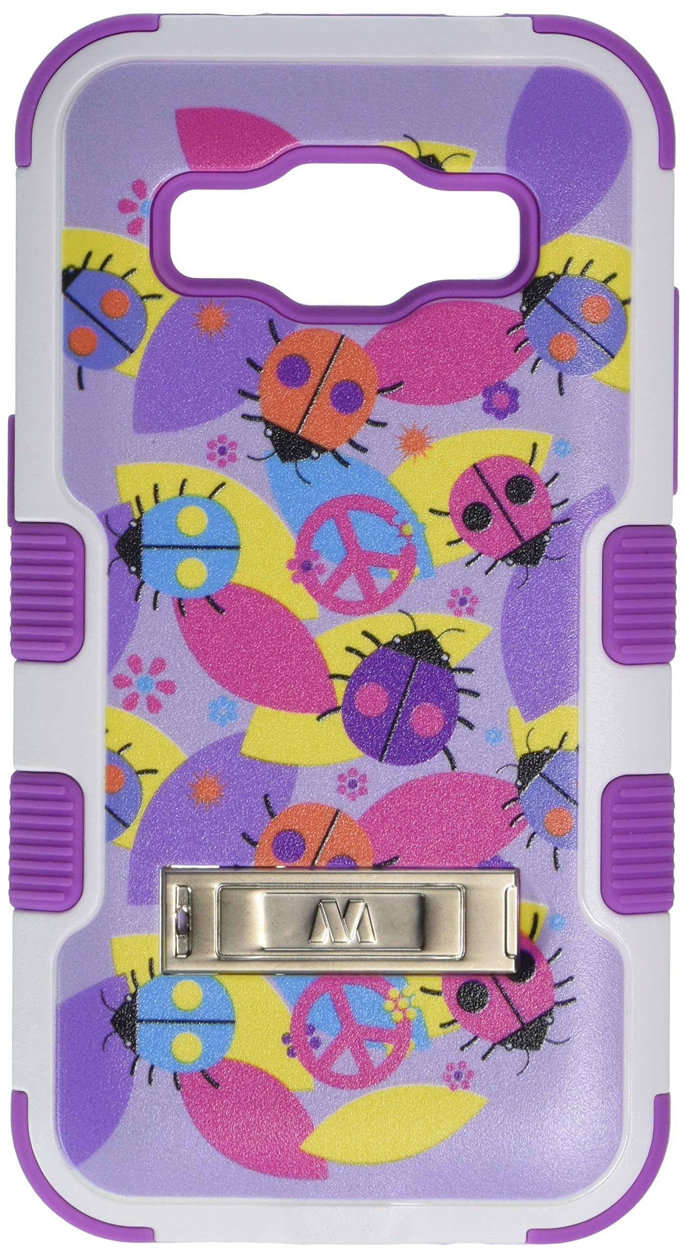 Samsung Galaxy G360 Prevail LTE Rugged Hybrid Phone Case with Kickstand - Retail Packaging (Ladybugs/Electric Purple) - Shockproof & Durable Protection for Everyday Use, Work, and Outdoor Activities