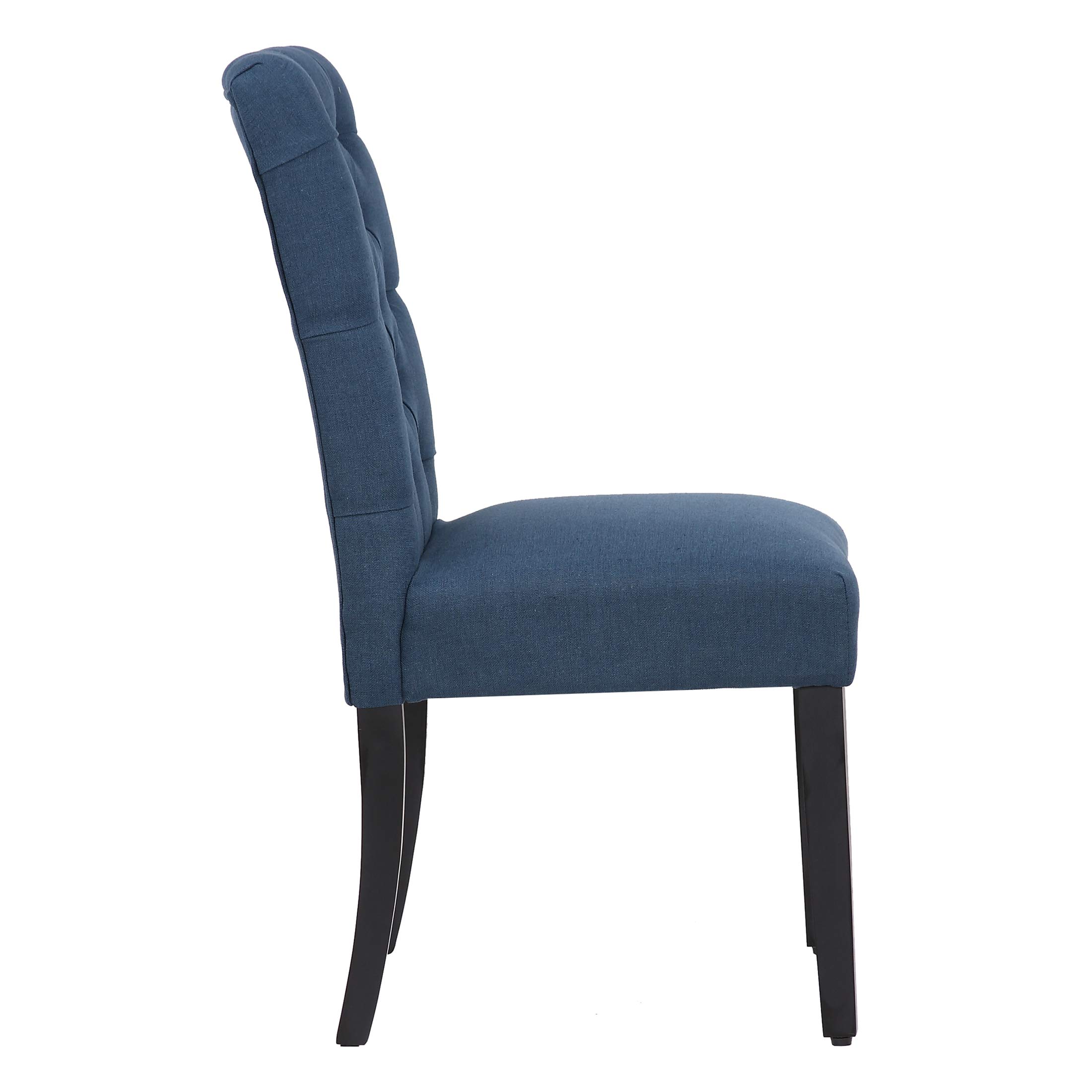 WestinTrends Hayes Tufted Dining Chairs - Set of 2 Blue Linen Fabric Upholstered Kitchen Chairs with Solid Wood Legs for Dining Room, Kitchen, Breakfast Nook & Home Decor