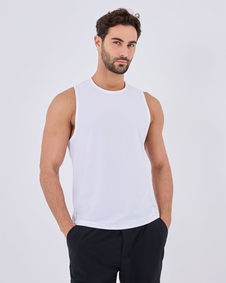 Men's Running Tank Top - Breathable White Workout Shirt for Gym, Jogging & Outdoor Sports
