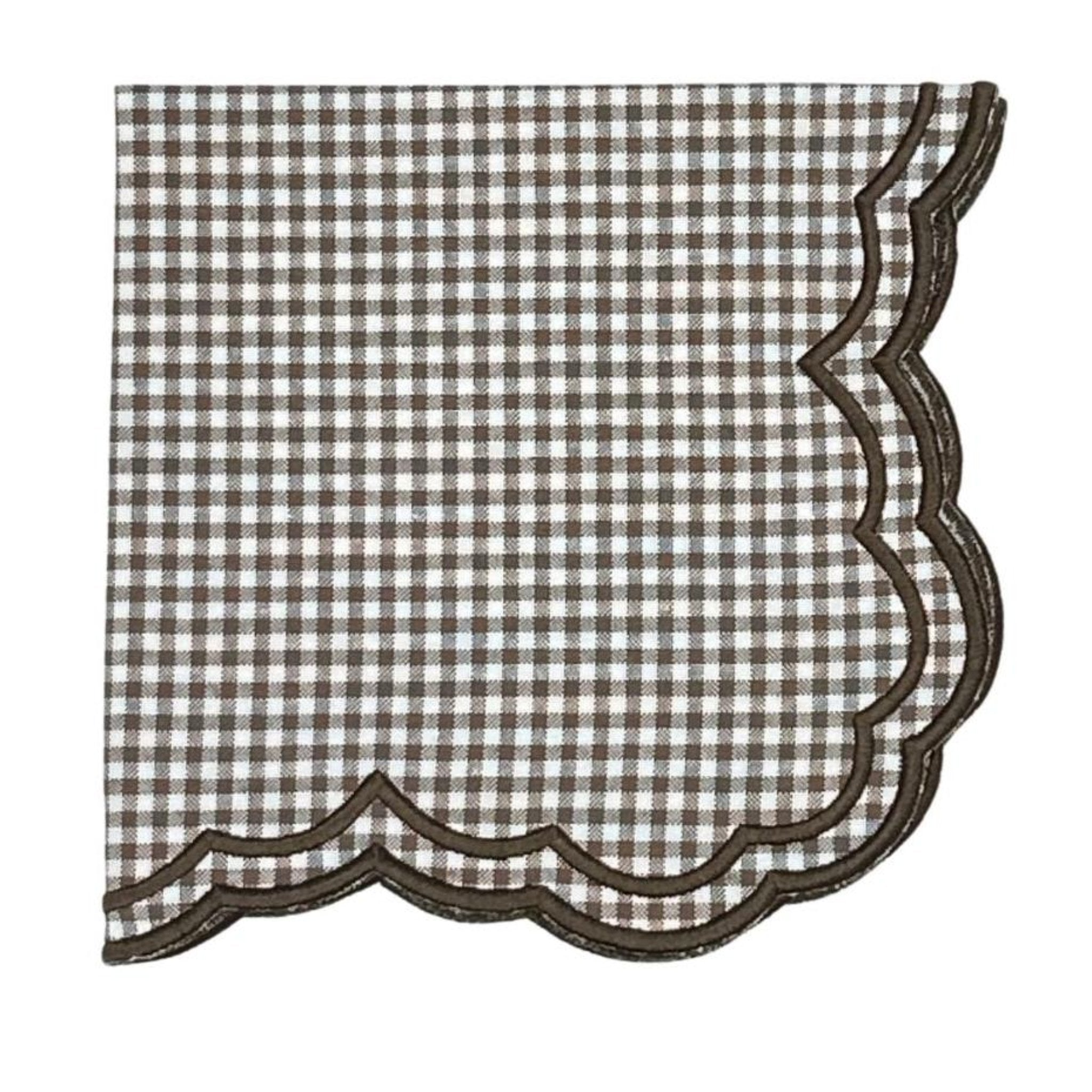 Bettina Cocoa Gingham Napkins - Set of 4 Premium Cotton Kitchen Napkins for Dining, Parties & Home Decor