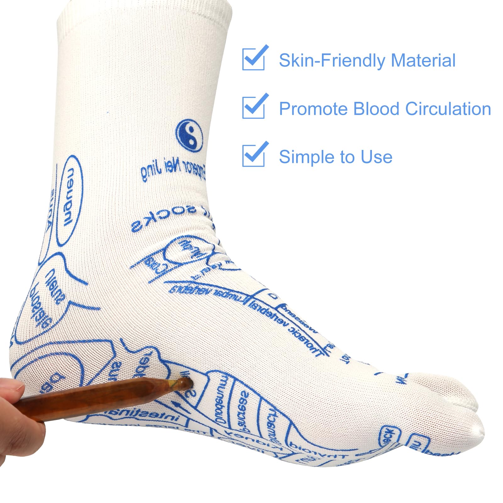 Foot Massage Socks with 2 Trigger Point Massage Tools - Pressure Point Relief Socks Set with Toe Separators & Acupressure Charts for Women - Perfect for Post-Workout Recovery, Relaxation & Plantar Fasciitis Relief