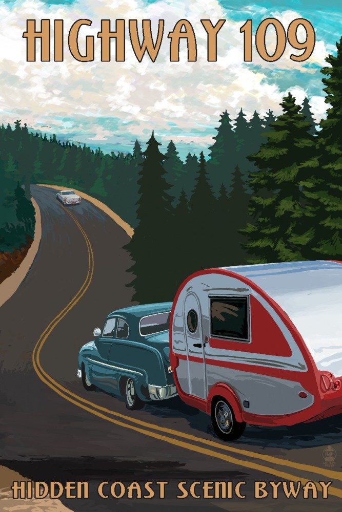 Washington Highway 109 Hidden Scenic Coast Byway Retro Camper Travel Poster - 36x54 Giclee Gallery Print, Vintage Wall Art Decor for Living Room, Office & Bedroom - Perfect for Road Trip Enthusiasts & Coastal Home Decor