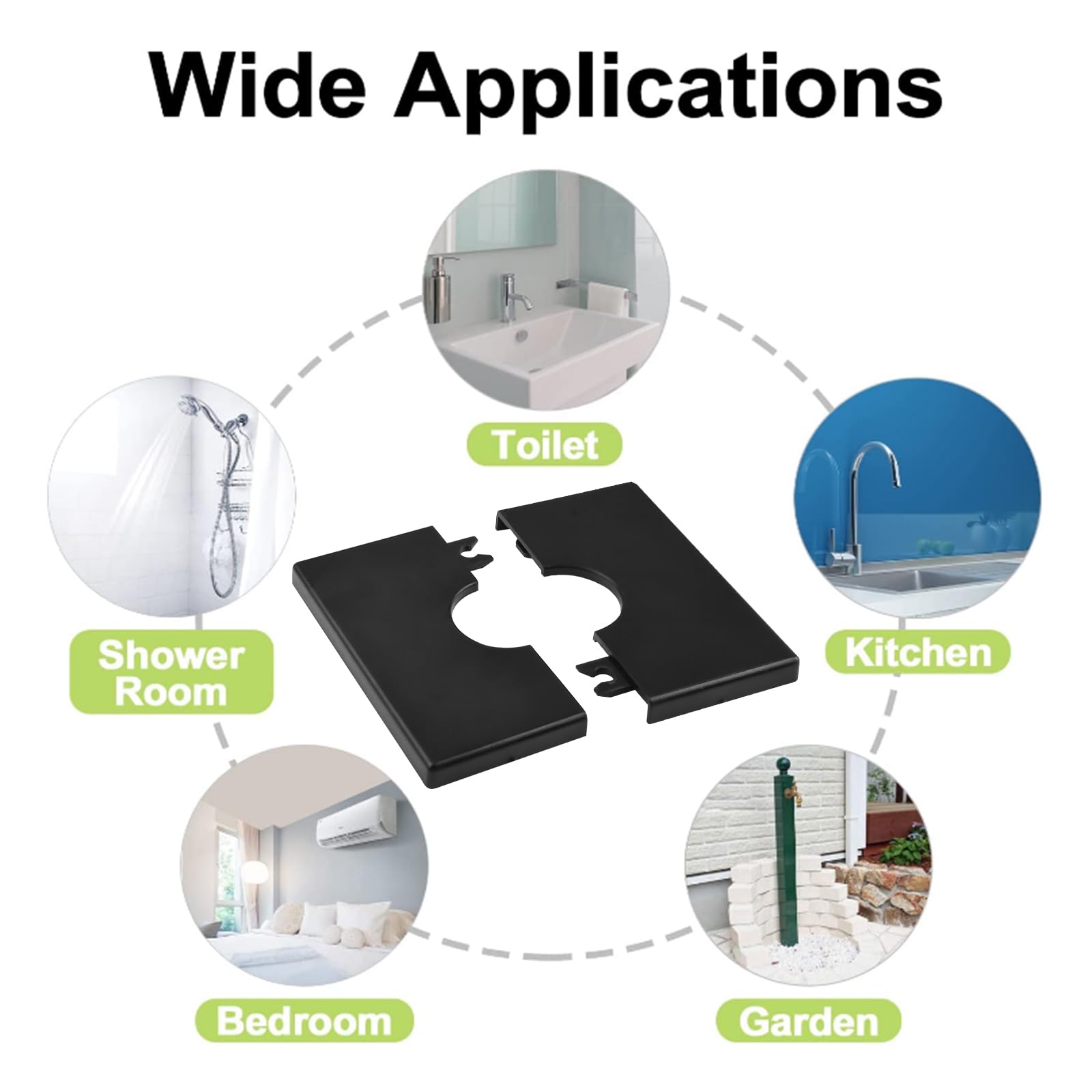 UFURMATE 2Pcs ABS Plastic Square Pipe Wall Covers - Self-Adhesive Decorative Escutcheon Plates for 28mm Diameter Shower Pipes (Black) | Bathroom Renovation & Pipe Concealment Solution