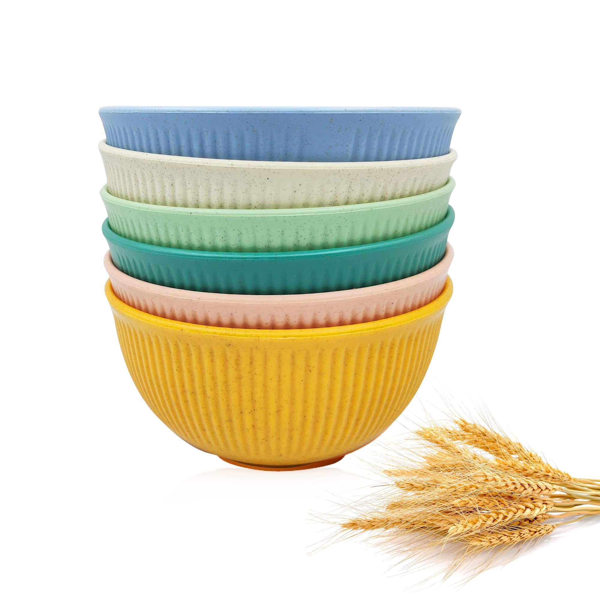 Unbreakable Wheat Straw Bowls Set of 6 - Microwave & Dishwasher Safe for Kitchen, Camping