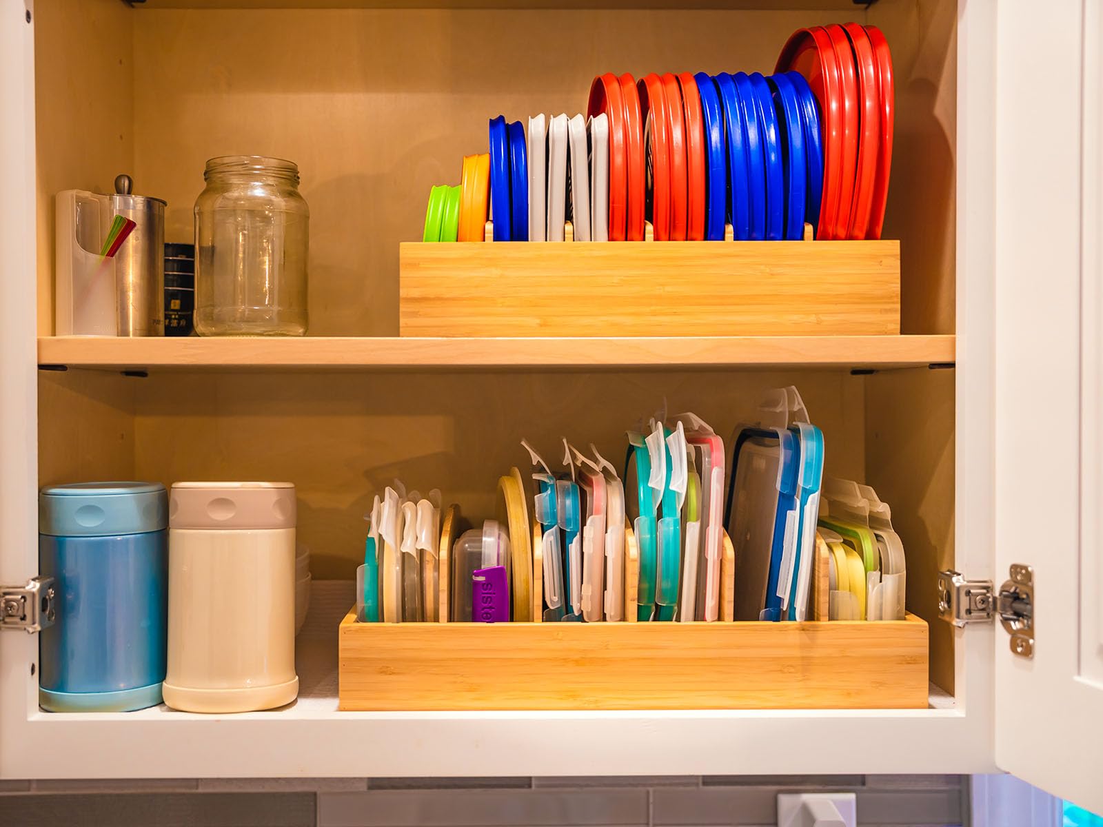 Umilife Adjustable Bamboo Kitchen Cabinet Organizer for Food Storage Container Lids - Drawer Caddy with Dividers - Perfect for Pantry, Spice & Utensil Organization - Ideal for Small Kitchen Storage Solutions