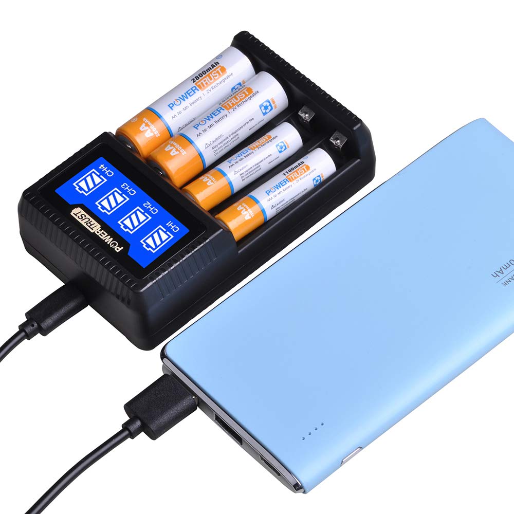 4-Pack 2800mAh AA Rechargeable Batteries with LCD USB Charger for AA/AAA Ni-MH Batteries | 4-Slot Fast Charging | Perfect for Cameras, Toys, Flashlights & Electronics