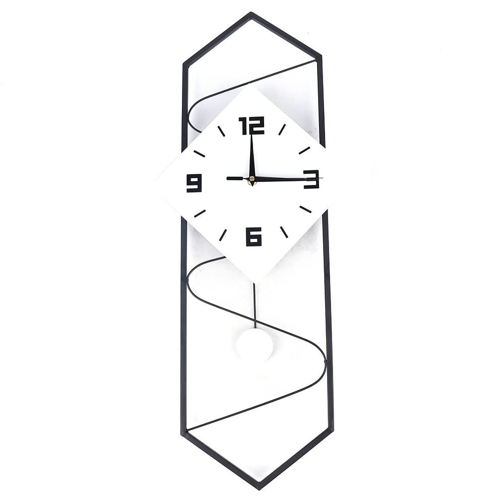 Modern Silent Pendulum Wall Clock - Metal & Solid Wood Decor for Living Room, Bedroom, Office - Black & White | Perfect for Home Decor, Office Spaces & Gift Giving