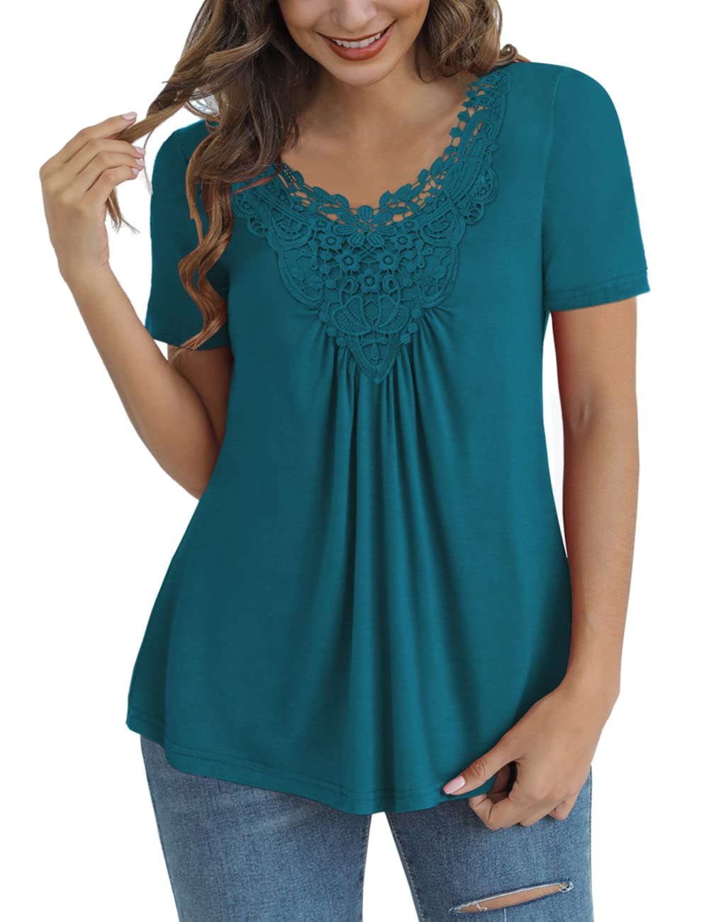 Tralilbee Women's Plus Size Casual Short Sleeve Lace Crochet Tunic Blouse (Sizes M-4XL) - Boho Chic Summer Top for Beach, Office & Date Night Outfits
