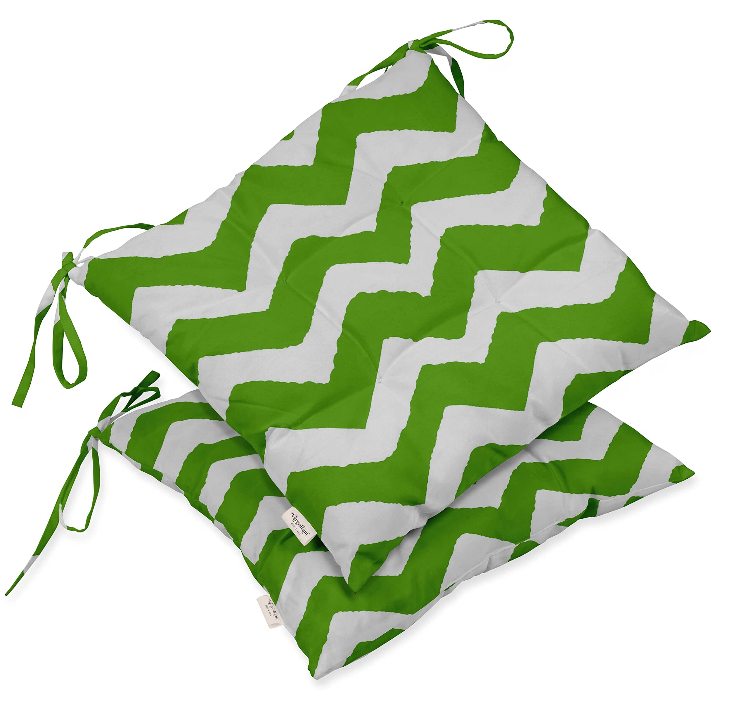 Water Resistant Indoor/Outdoor Tufted Square Patio Cushion Set of 2 - 19-Inch Green Chevron Printed Seat Cushions for Garden, Poolside & Deck Furniture | Durable & Weatherproof