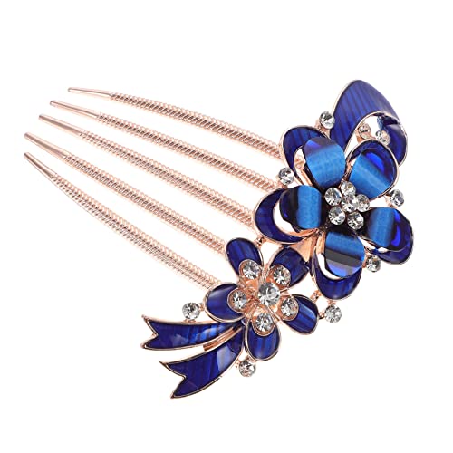 Vintage Rhinestone Floral Hair Comb - Wedding & Bridal Hair Accessory for Women - Blue