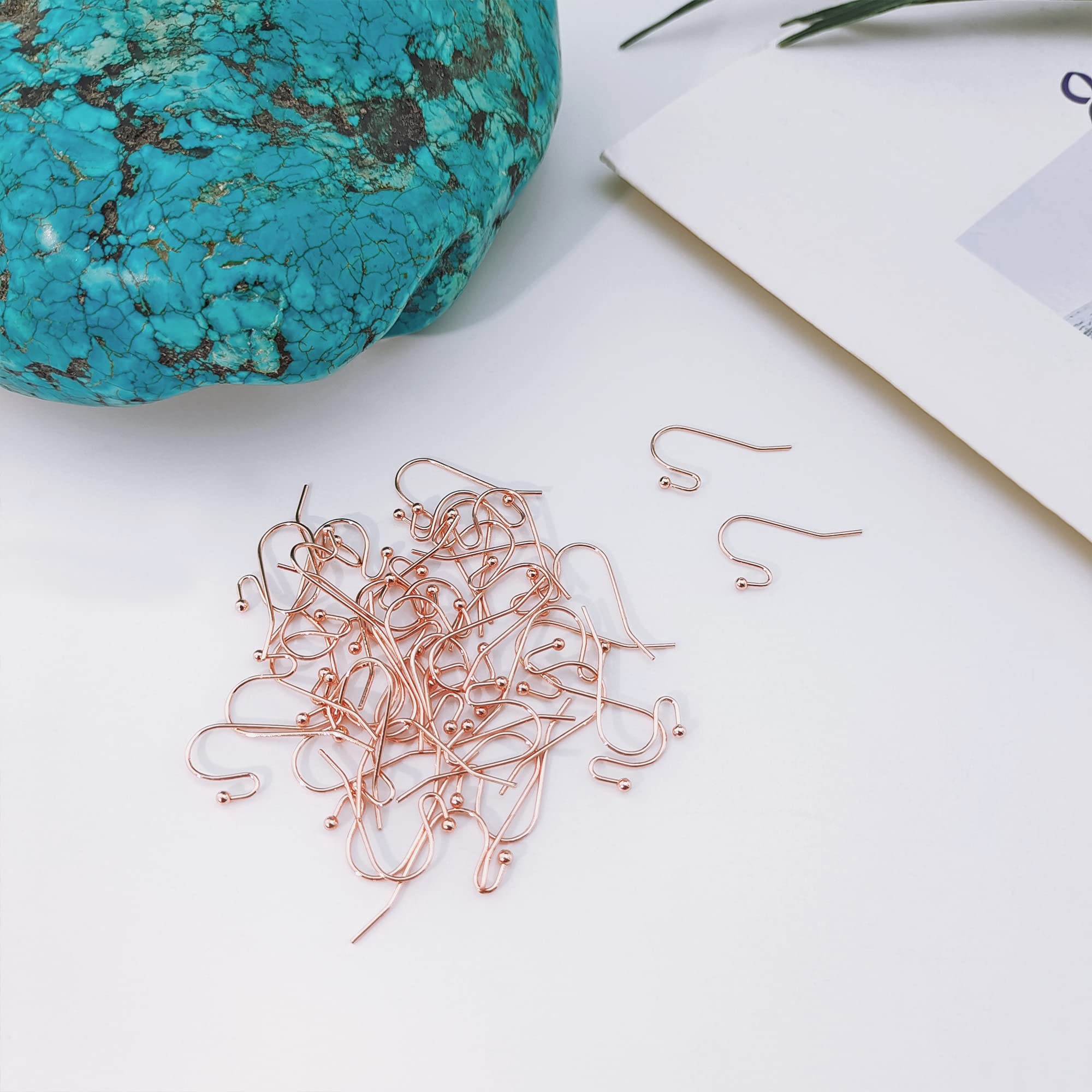 100 Pairs Rose Gold Earring Hooks with Ball Dot - French Wire Earring Findings for DIY Jewelry Making (EH-1006-E1) - Perfect for Crafting Dangle Earrings, Studs & Handmade Jewelry Gifts