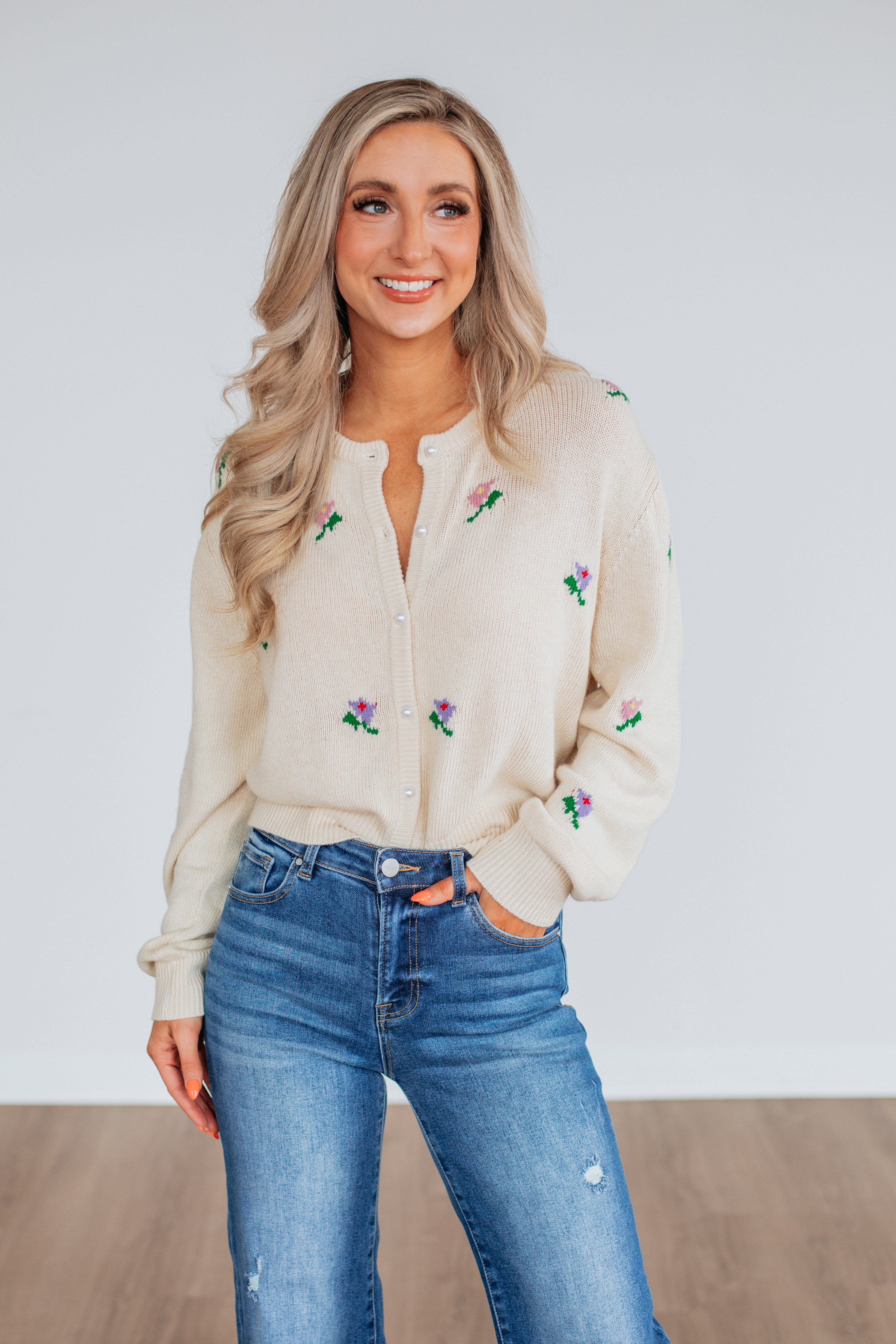 Betty Floral Cardigan for Women - Lightweight Knit Open Front Sweater - Spring & Fall Layering Piece for Casual Outfits or Office Wear