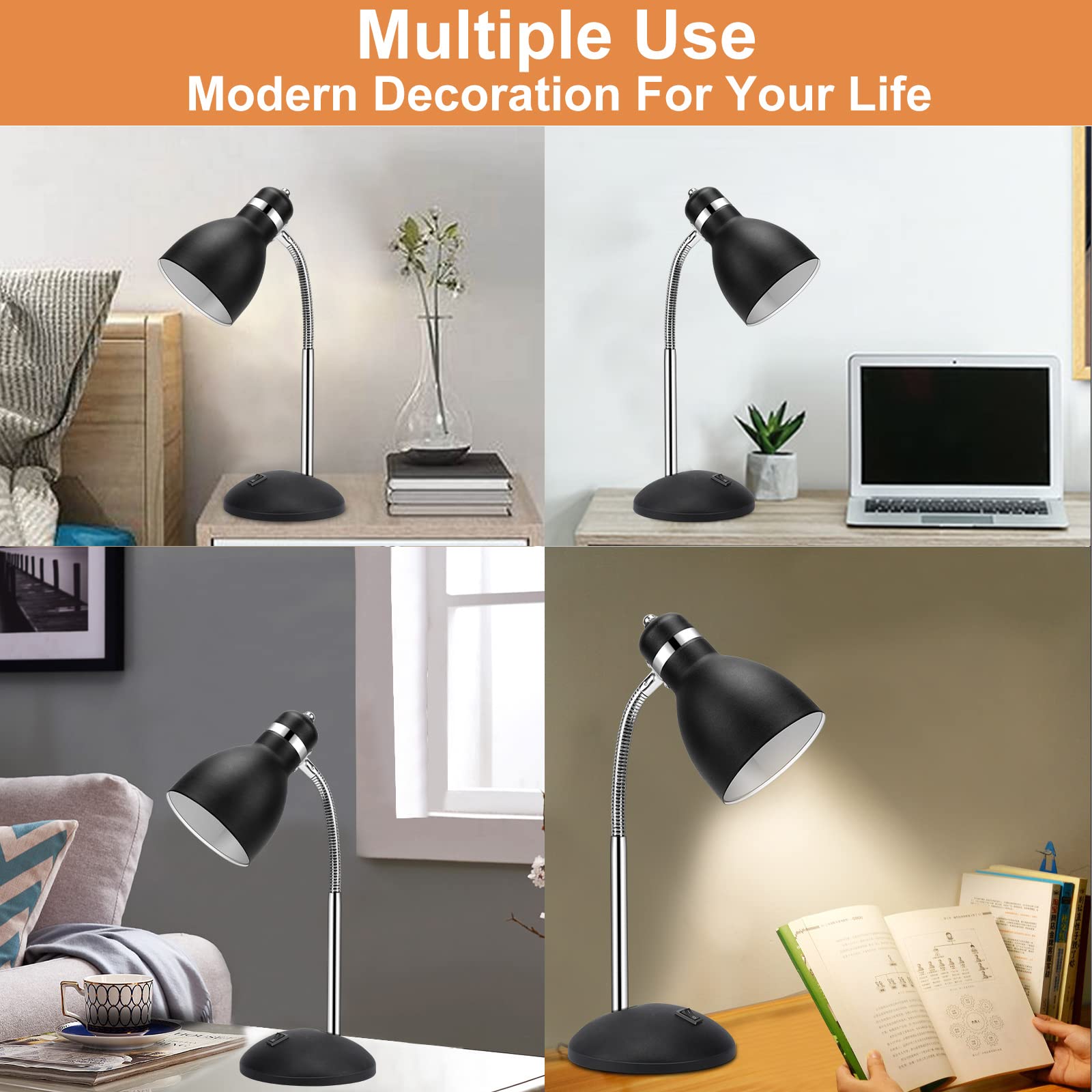 LINNMON Adjustable Gooseneck Desk Lamp with ON/Off Switch - Flexible Study Lamp for Dorm Room, Bedroom, Office & Classroom - Perfect for Reading, Studying & Nightstand Use